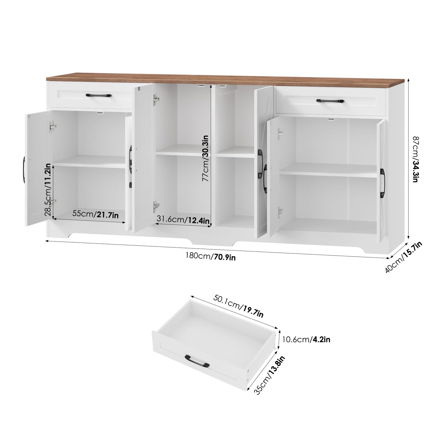**YGEOMER Farmhouse Buffet Cabinet Sideboard with 3 Drawers and 2 Doors, Wood Coffee Bar Storage Cabinet for Kitchen or Dining Room**