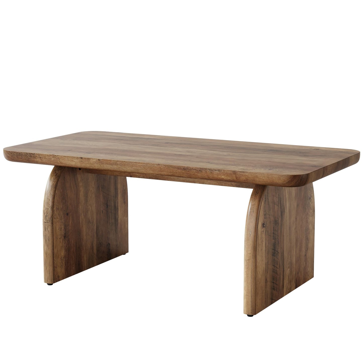 Rectangle Wood Coffee Table, 47-Inch Farmhouse Accent Center Table with Sturdy Base and Rounded Corners, Rustic Brown