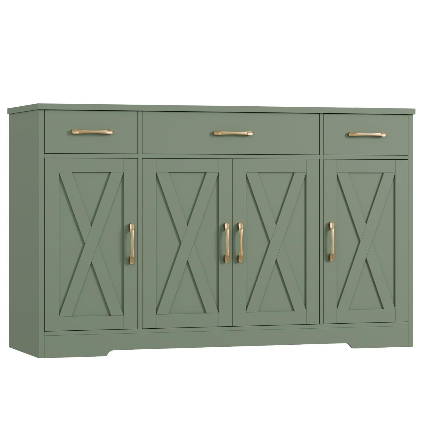 55" Large Buffet Sideboard Cabinet with Drawers, Shelves, and Doors, Modern Farmhouse Coffee Bar Station for Kitchen or Dining Room, Green