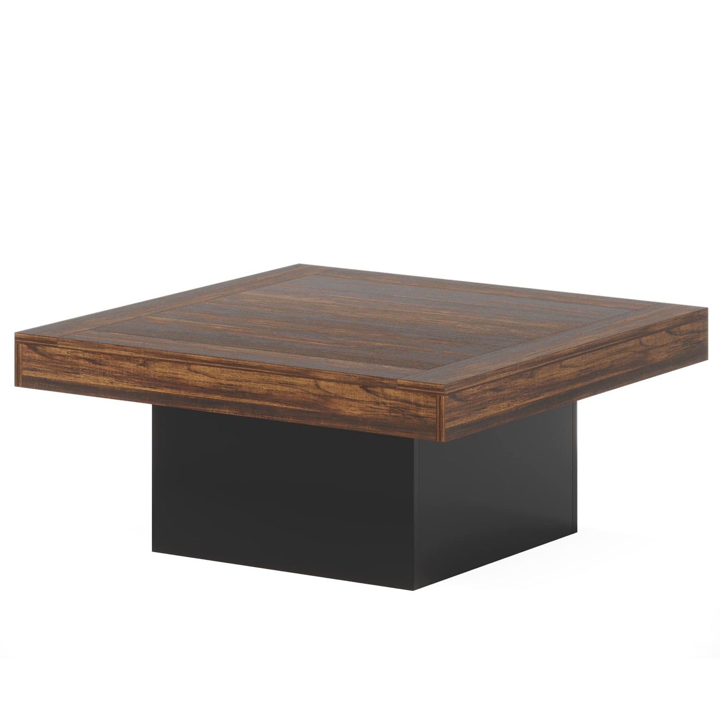 Tribesigns Square LED Coffee Table – Rustic Brown & Black Engineered Wood Low Center Cocktail Table for Living Room