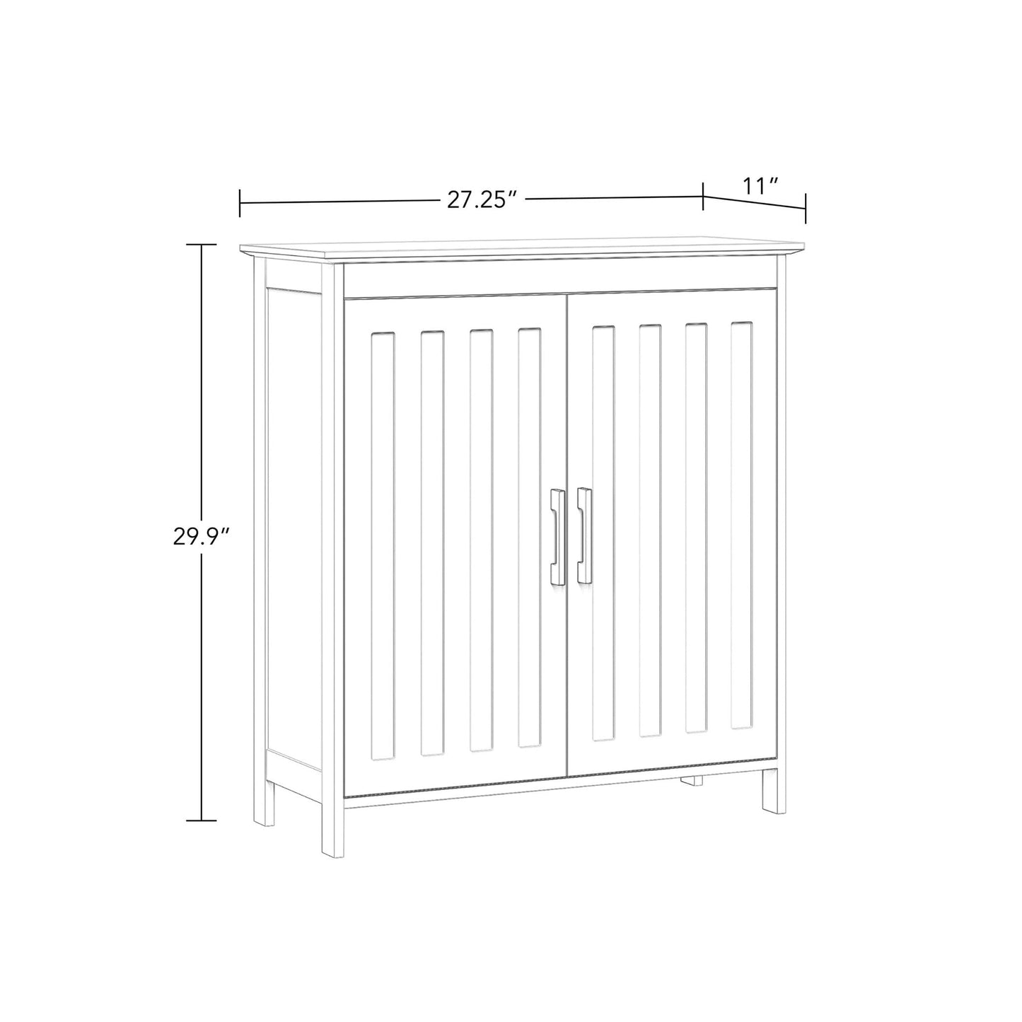 Two-Door Floor Storage Cabinet with Adjustable Shelves, Bathroom Storage with Soft-Close Doors, White Finish with Matte Black Handles