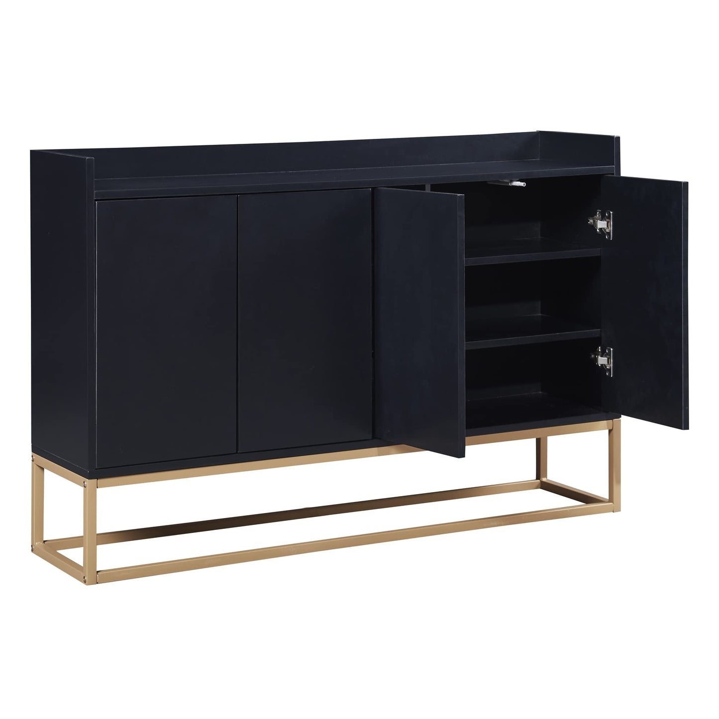 Modern Wood Sideboard Buffet Cabinet with Doors, Adjustable Shelves, and Metal Base, Kitchen Storage for Small Spaces, Black