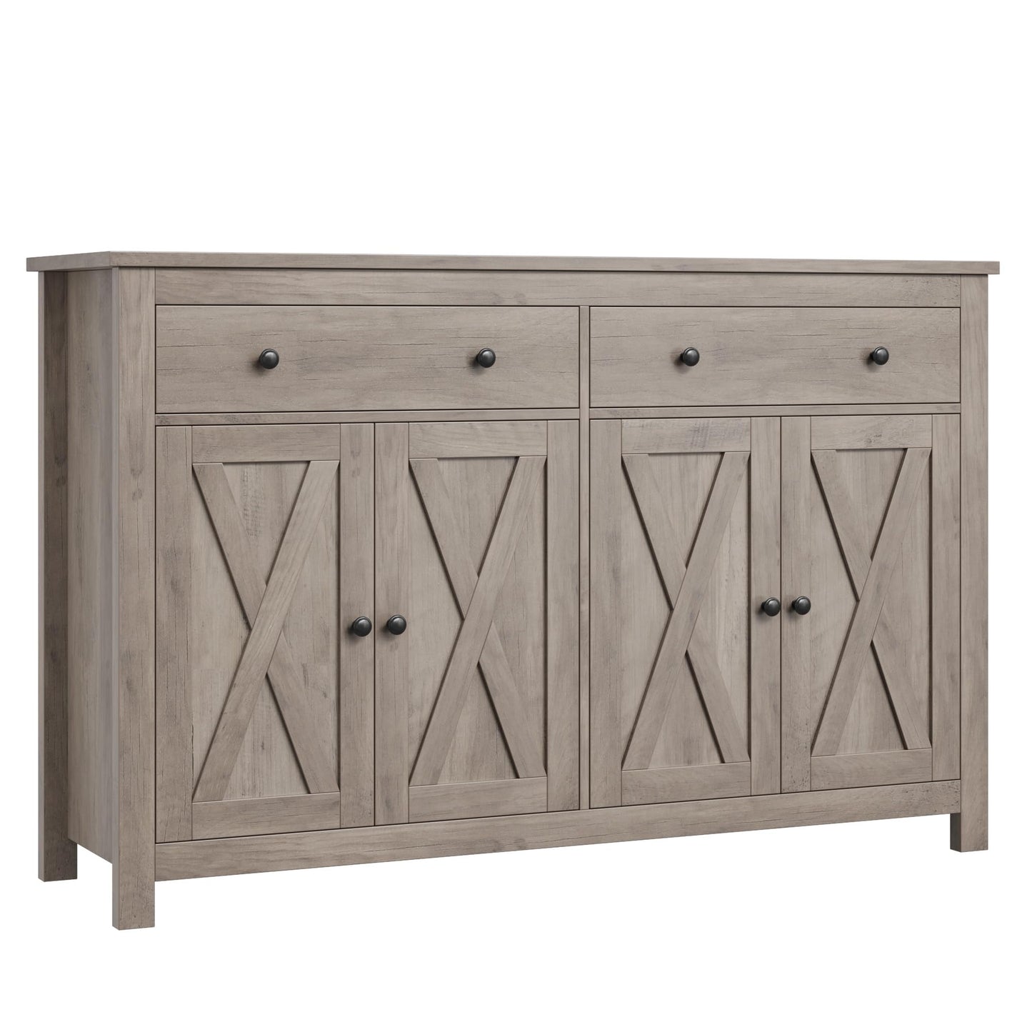 55" Large Sideboard Buffet Cabinet with 2 Drawers and 4 Doors, Wood Storage Buffet Table for Kitchen or Dining Room, Ash Grey