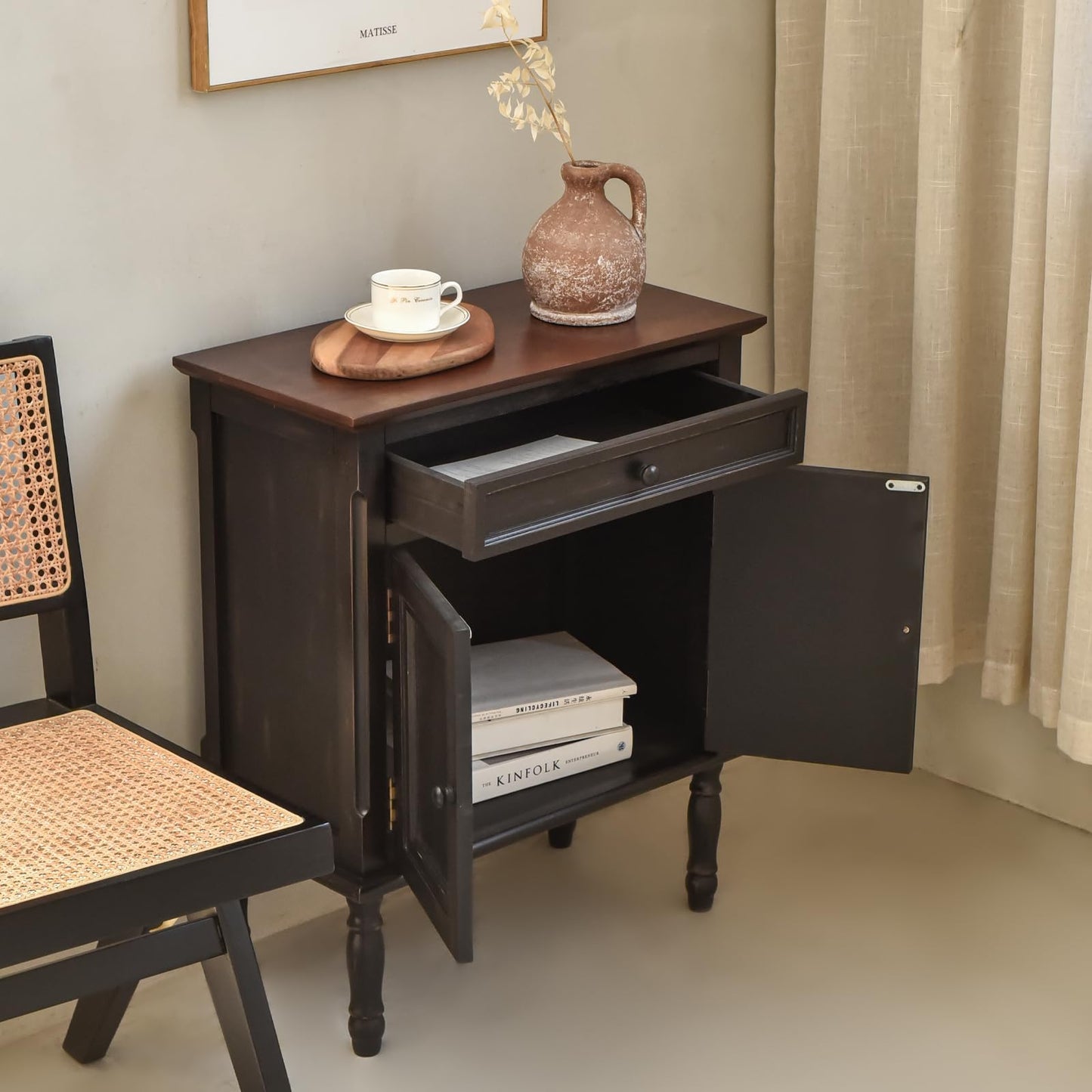 **Storage Cabinet, Coffee Bar Buffet Sideboard with Doors and Drawers, Modern Buffet Cabinet Storage Table for Kitchen, Dining Room, Entryway, and Living Room, Black**