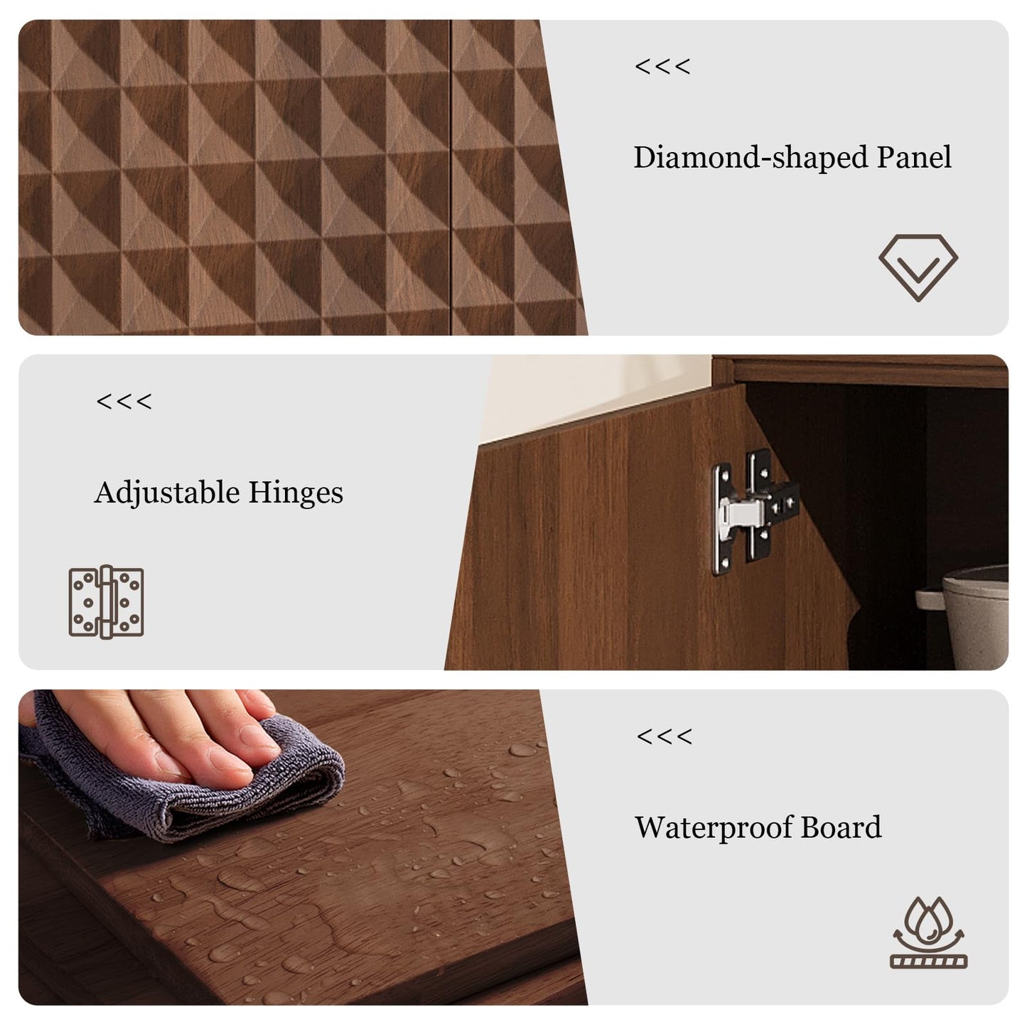 **59.8" Large Buffet Cabinet with 2 Doors and 3 Drawers, Diamond-Pattern Console Table for Kitchen or Dining Room Storage**