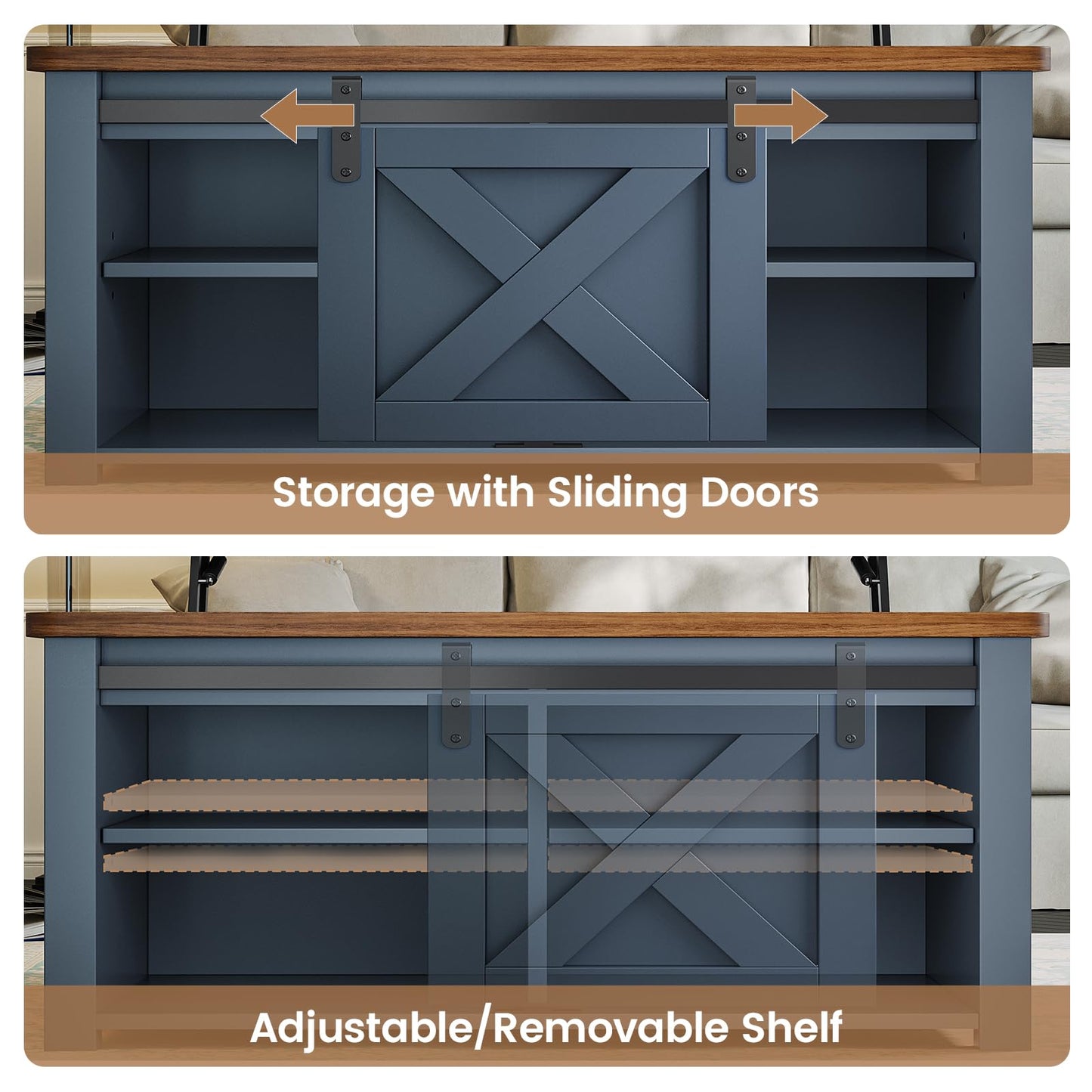 SEDETA 31.5" Lift Top Square Coffee Table with Storage – Farmhouse Living Room Table featuring Large Hidden Compartment, Adjustable Shelves & Stylish Blue Finish