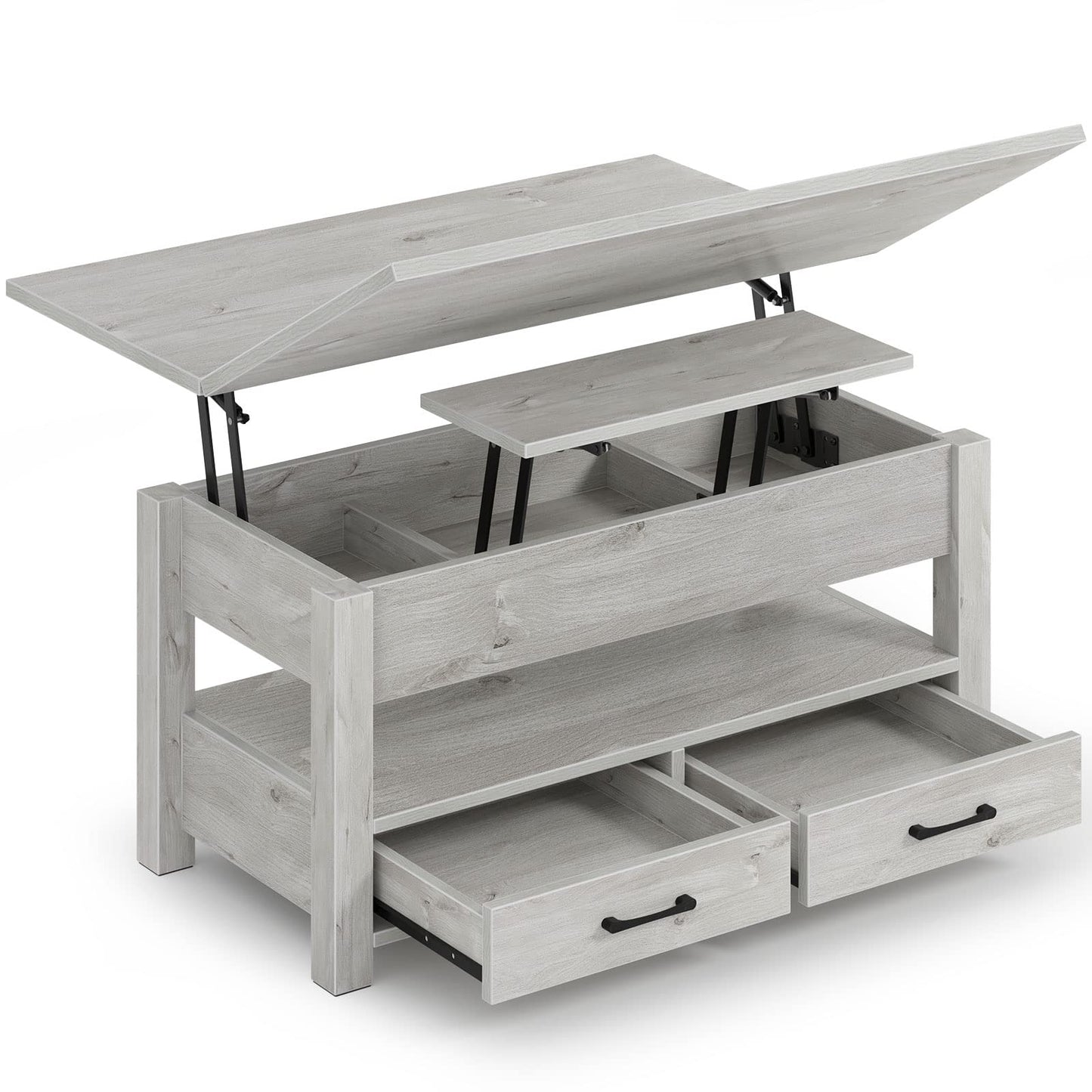 Rolanstar Lift Top Coffee Table – Multi-Function Convertible Table with Drawers & Hidden Compartment, Converts to Dining Table for Living Room or Home Office, Grey