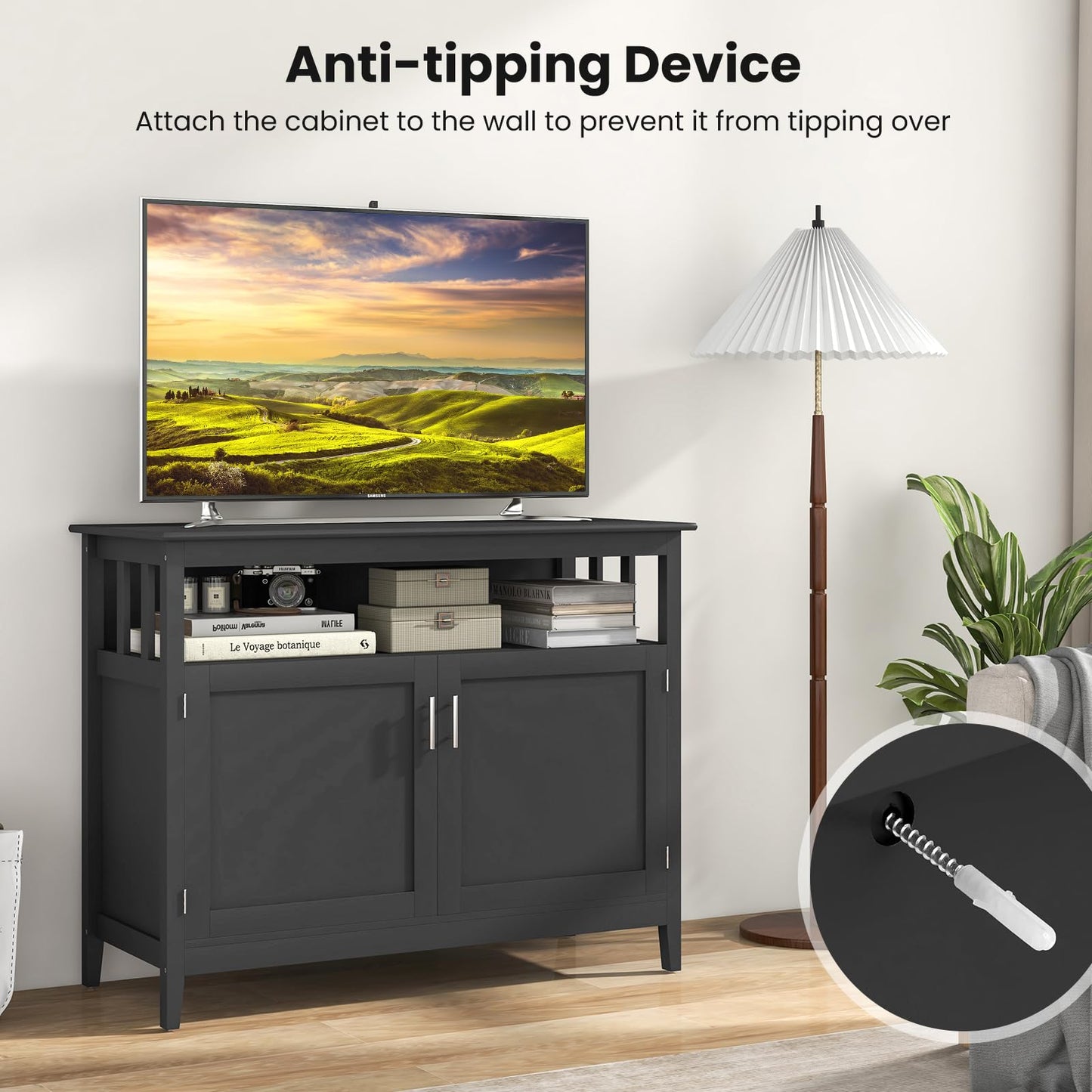 Freestanding Buffet Cabinet with Adjustable Shelf, Kitchen Storage Sideboard Console Table, 45" x 20" x 36", Black