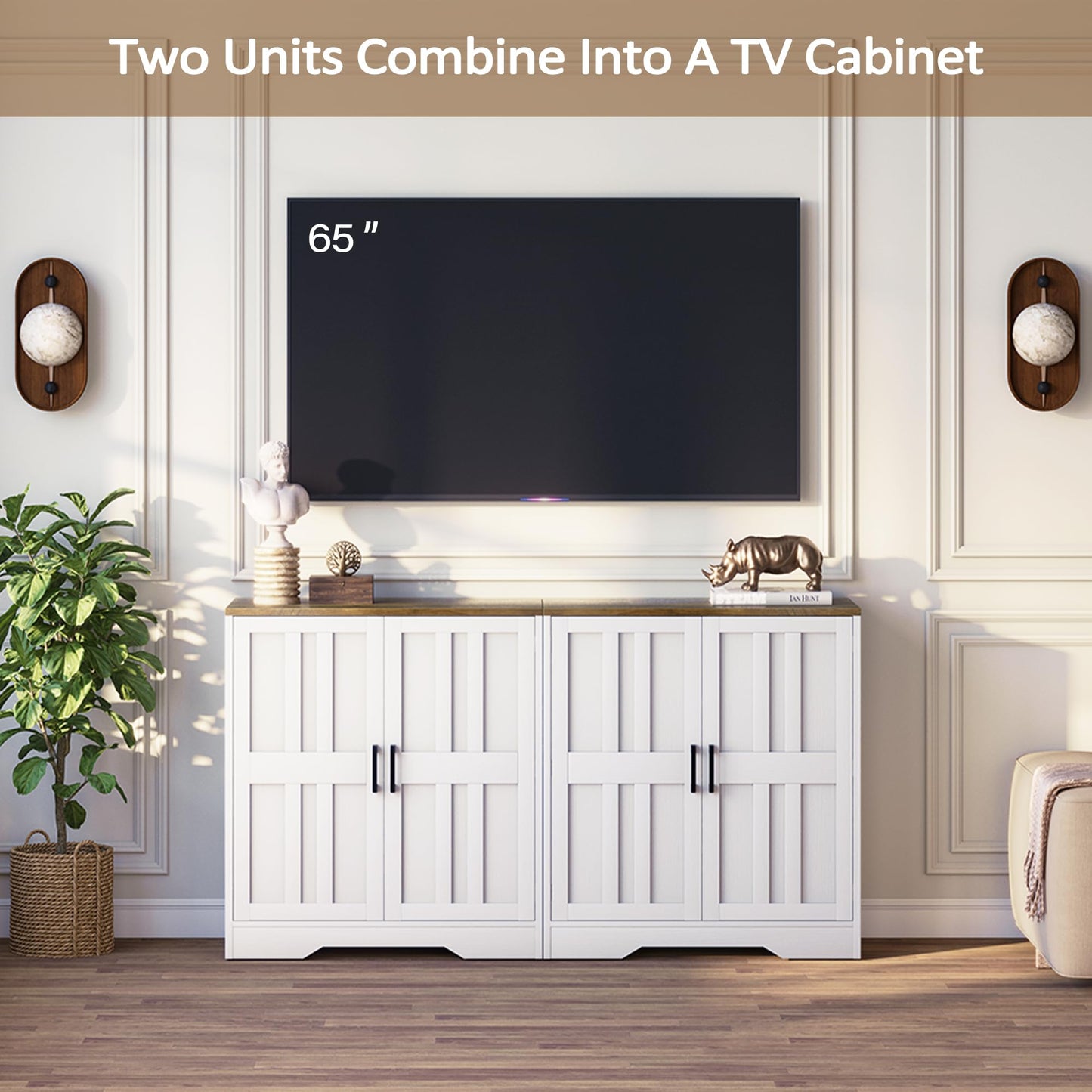 Sideboard Buffet Cabinet, Modern Farmhouse Kitchen Storage Cabinet, Small Modular Accent Cabinet Coffee Station Bar Media Console Table Credenza for Kitchen Dining Room, Living Room Entryway Hallway