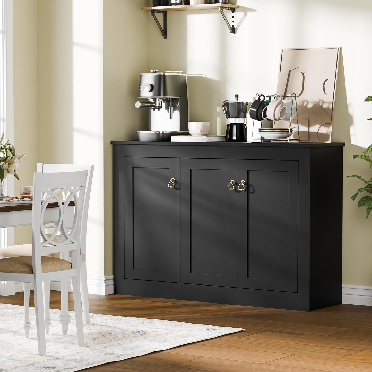 44.5" Black Buffet Cabinet with Storage, Wood Console Table Coffee Bar Sideboard for Kitchen, Dining, Living Room, or Entryway