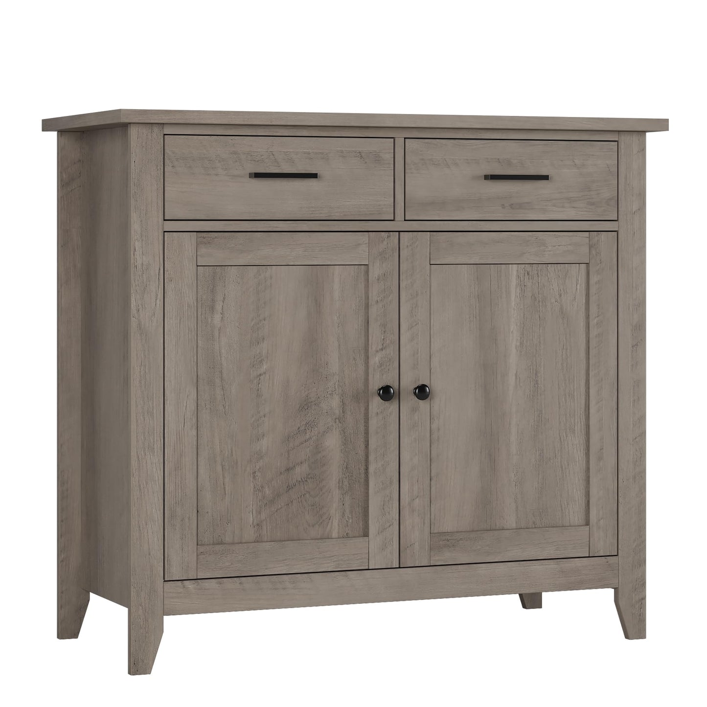 HORSTORS Modern Farmhouse Buffet Cabinet with Storage, Kitchen Sideboard Coffee Bar with 2 Drawers and 2 Doors, Floor Storage Cabinet for Living Room, Dining Room, or Bathroom, Grey