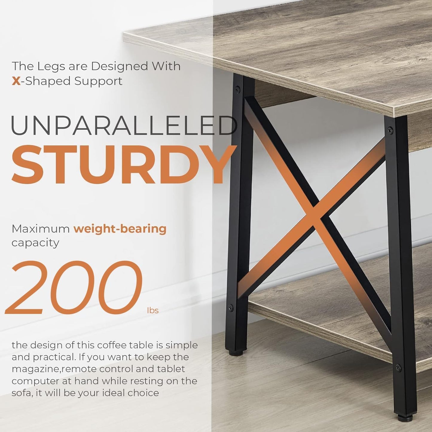 GreenForest 39" Modern 2-Tier Coffee Table – Grey Wash X-Frame Farmhouse Table with Storage, Space-Saving Small Center Table for Living Room