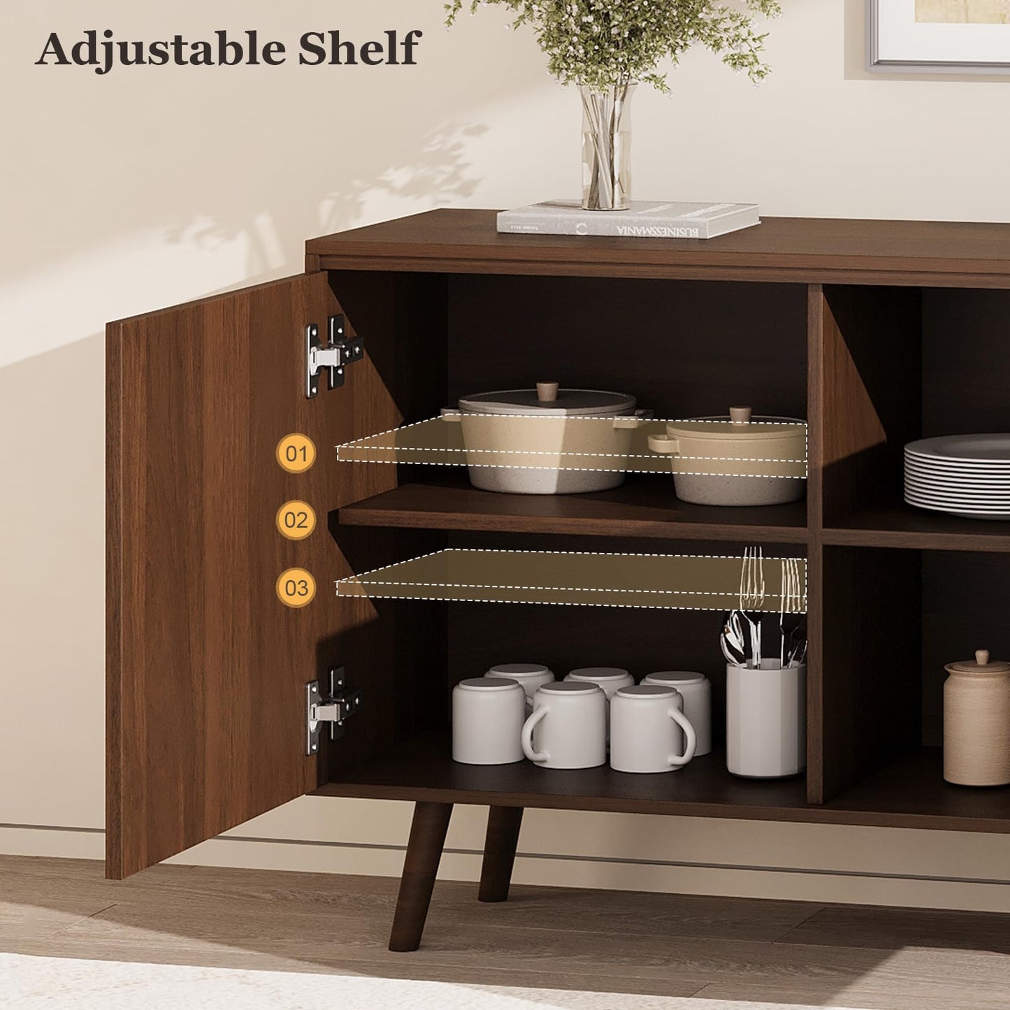 **59.8" Large Buffet Cabinet with 2 Doors and 3 Drawers, Diamond-Pattern Console Table for Kitchen or Dining Room Storage**