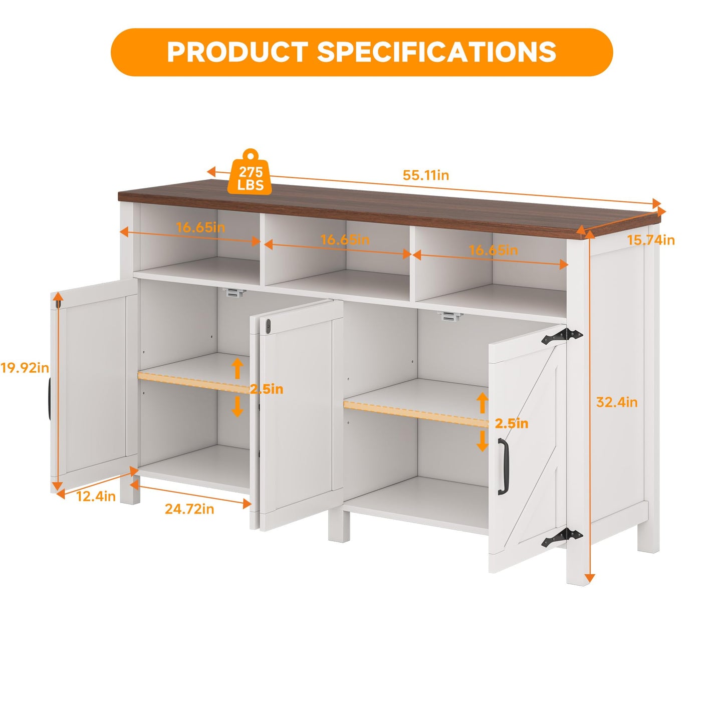 **YGEOMER Farmhouse Buffet Cabinet Sideboard with 3 Drawers and 2 Doors, Wood Coffee Bar Storage Cabinet for Kitchen or Dining Room**