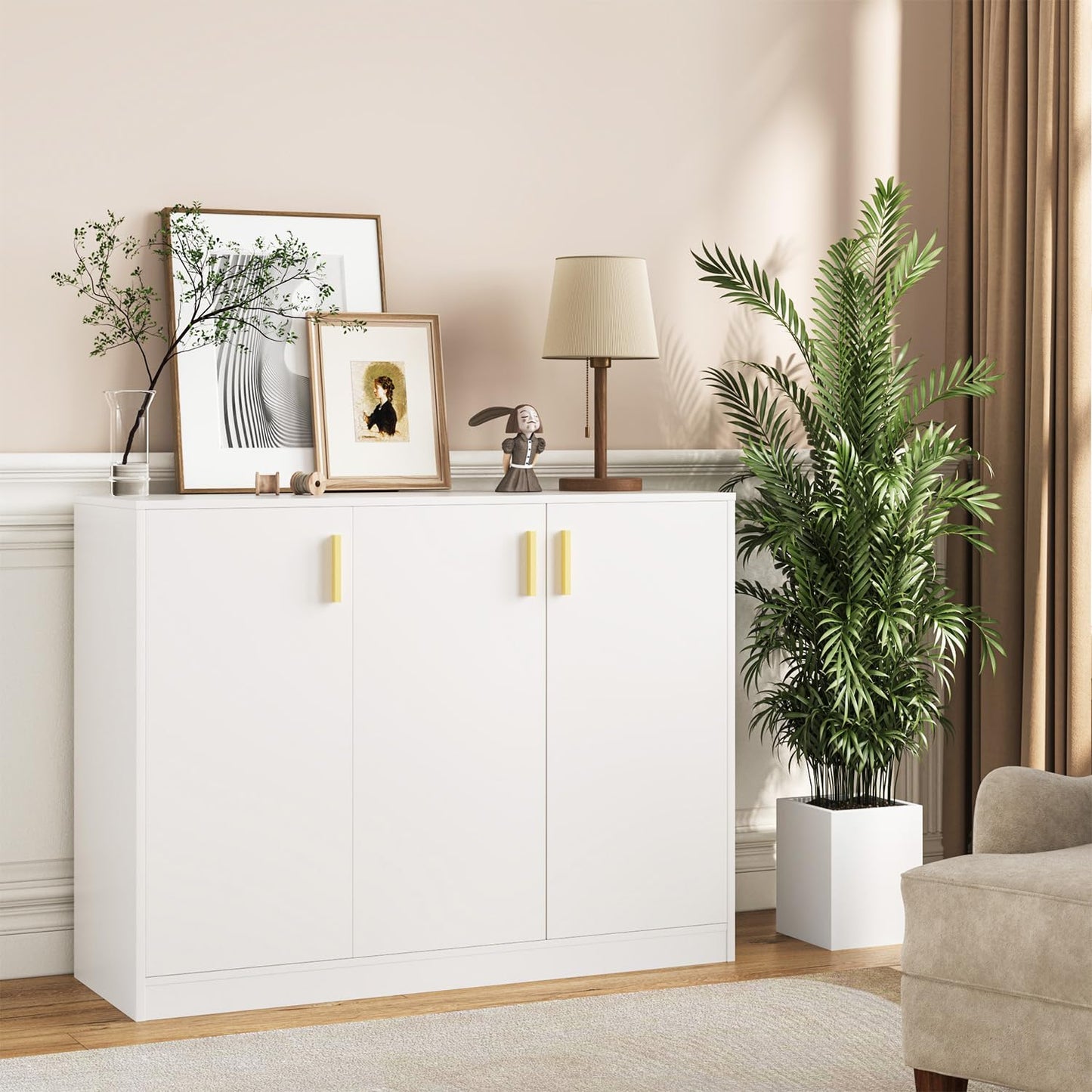 Buffet Cabinet with Doors and Shelves, 35.4" Tall Wood Sideboard Console Table for Kitchen, Living Room, Entryway, or Hallway, White