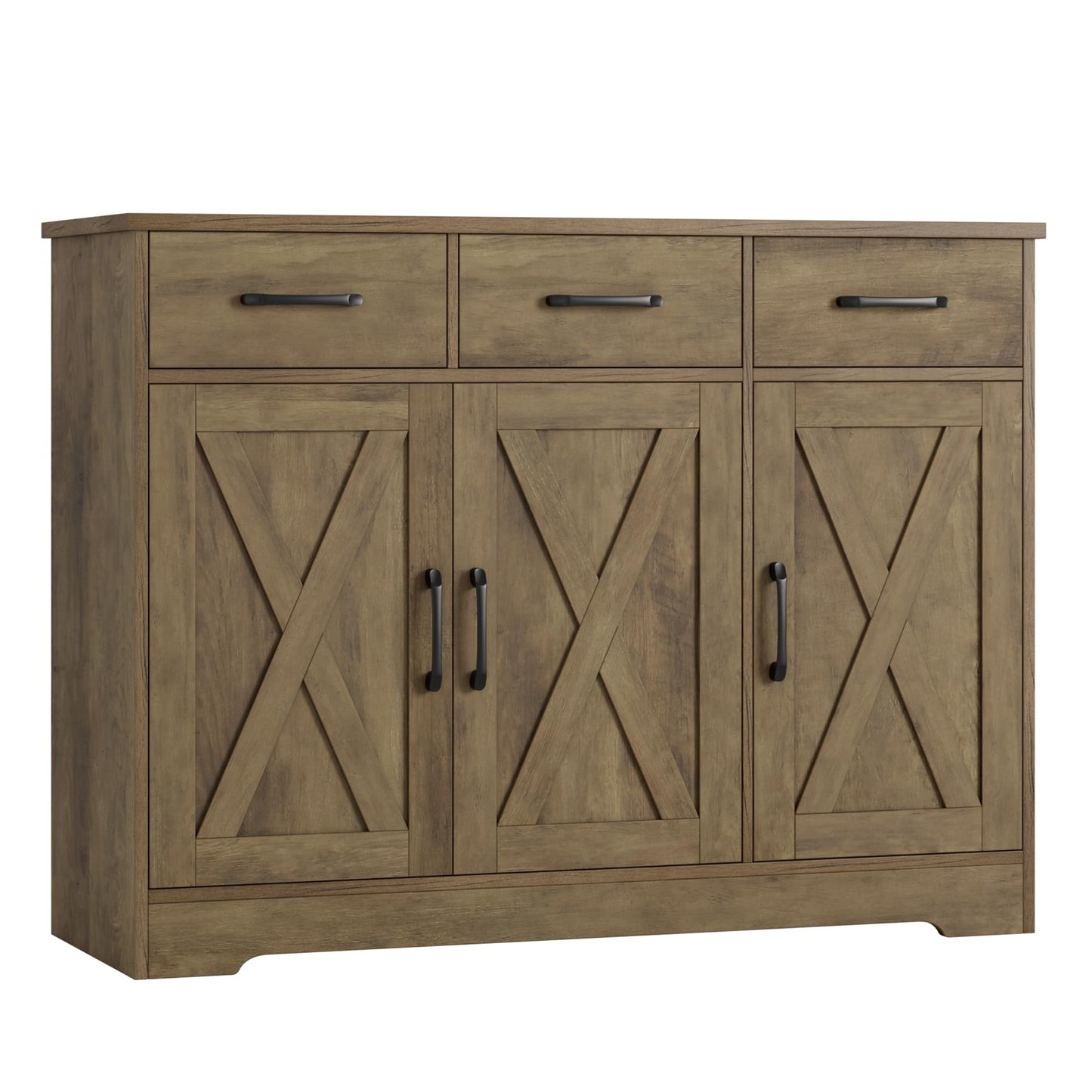 **HOSTACK Modern Farmhouse Buffet Sideboard Cabinet with Barn Doors, Drawers, and Shelves, Wood Coffee Bar Station for Dining Room, Kitchen, or Living Room, Rustic Brown**