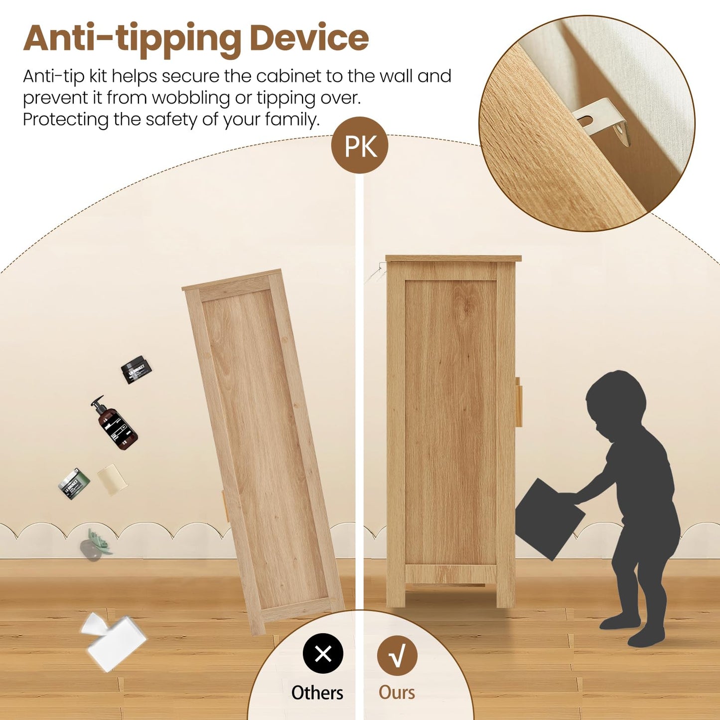 Rattan Storage Cabinet with 4 Adjustable Shelves, Coffee Bar Sideboard Buffet for Kitchen, Living Room, or Entryway, Natural