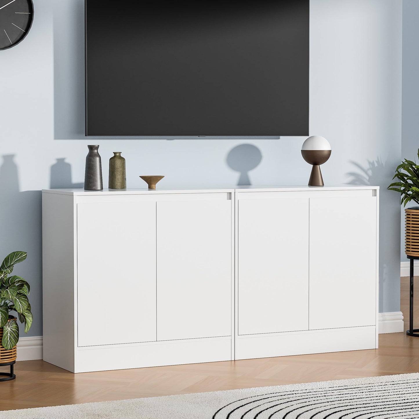 Buffet Cabinet with 2 Doors and Adjustable Shelf, Modern Kitchen Sideboard Coffee Bar for Living Room or Kitchen, White