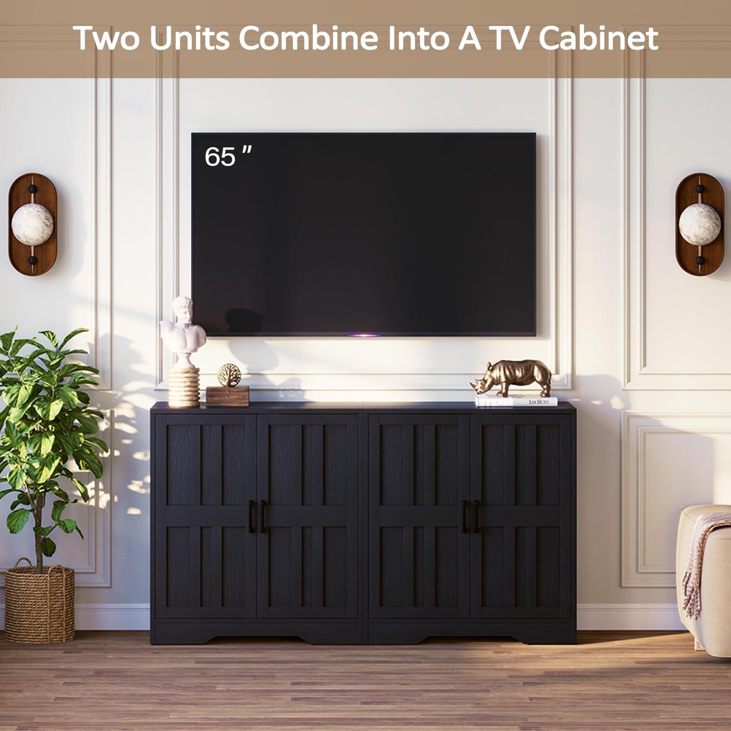 Modern Farmhouse Sideboard Buffet Cabinet, Small Modular Storage Console Table for Kitchen, Dining, Living Room, Entryway, or Hallway