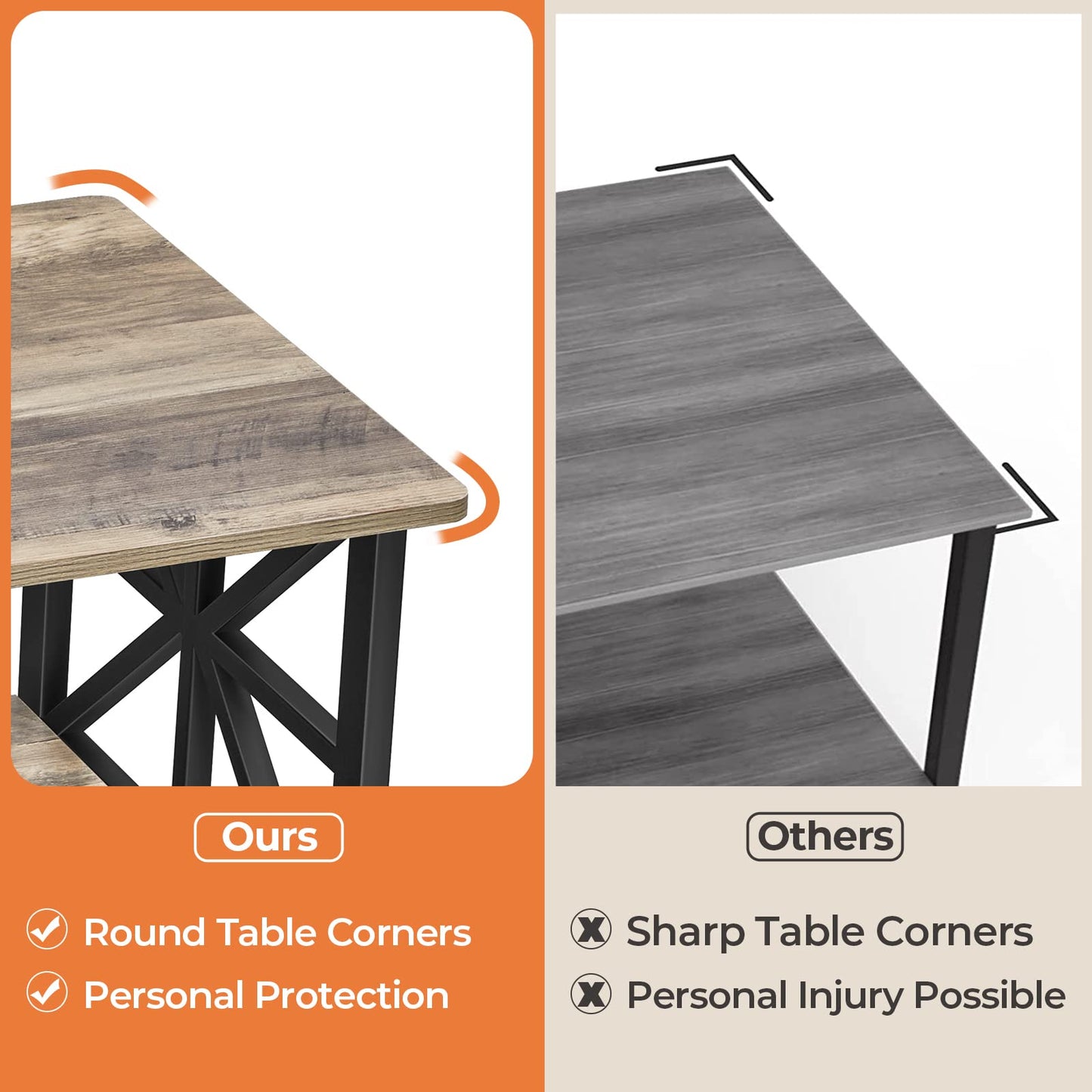 GreenForest 39" Coffee Table for Living Room, Farmhouse Style Center Table with Round Corners & Storage Shelf, Space-Saving Design, Easy Assembly, Gray Wash