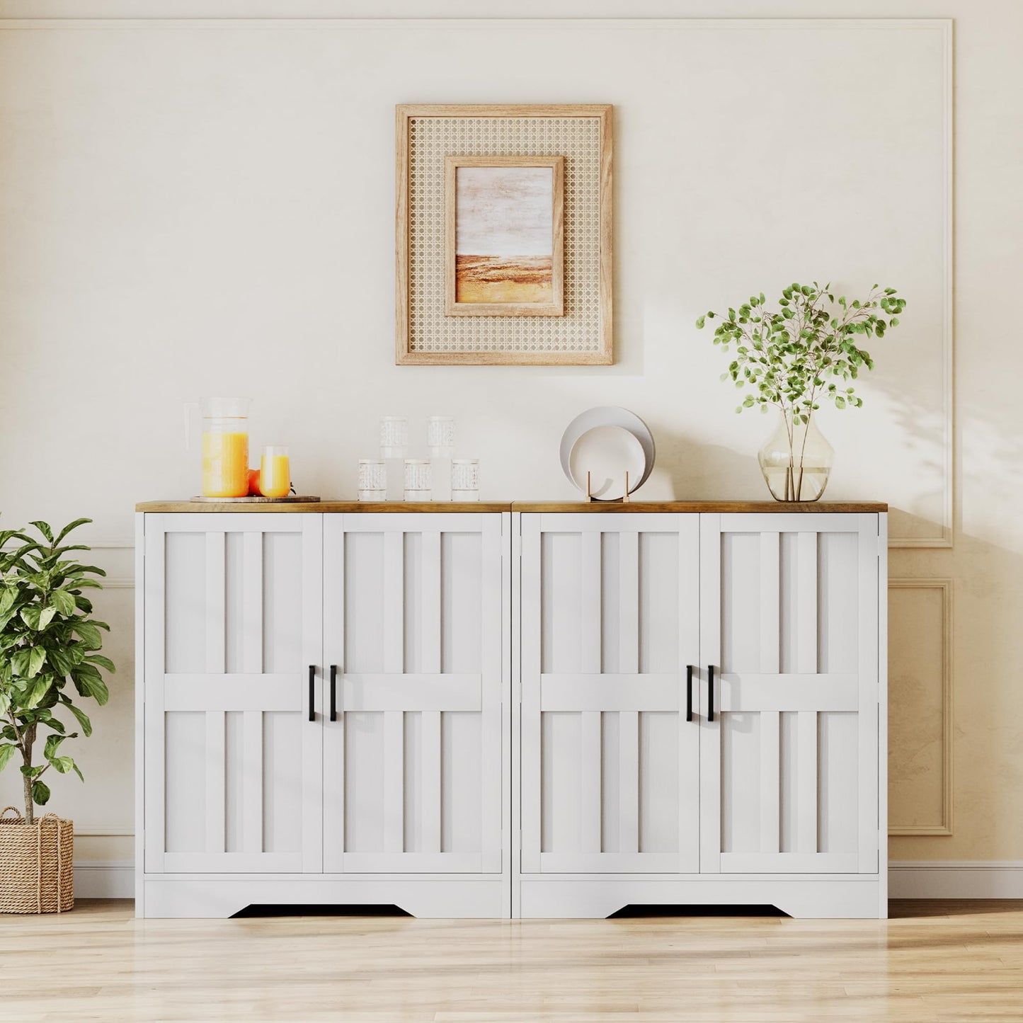 Sideboard Buffet Cabinet, Modern Farmhouse Kitchen Storage Cabinet, Small Modular Accent Cabinet Coffee Station Bar Media Console Table Credenza for Kitchen Dining Room, Living Room Entryway Hallway
