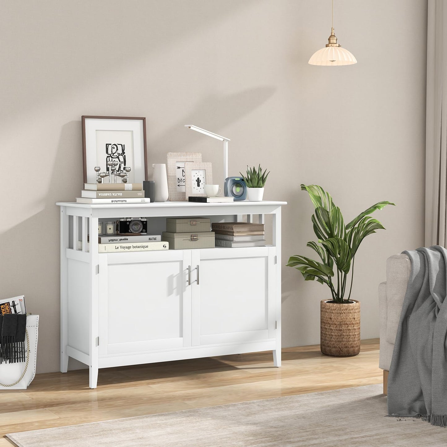 Freestanding Buffet Cabinet with Adjustable Shelf, Kitchen Storage Sideboard Console Table, 45" x 20" x 36", White