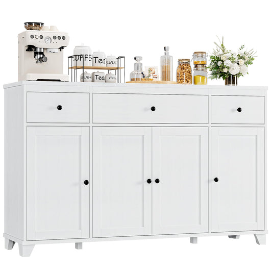 **HIFIT 55" Large Kitchen Buffet Cabinet with Storage, Modern Sideboard with Drawers, Doors, and Shelves, Wood Coffee Bar Cabinet for Kitchen, Dining, or Living Room, White**
