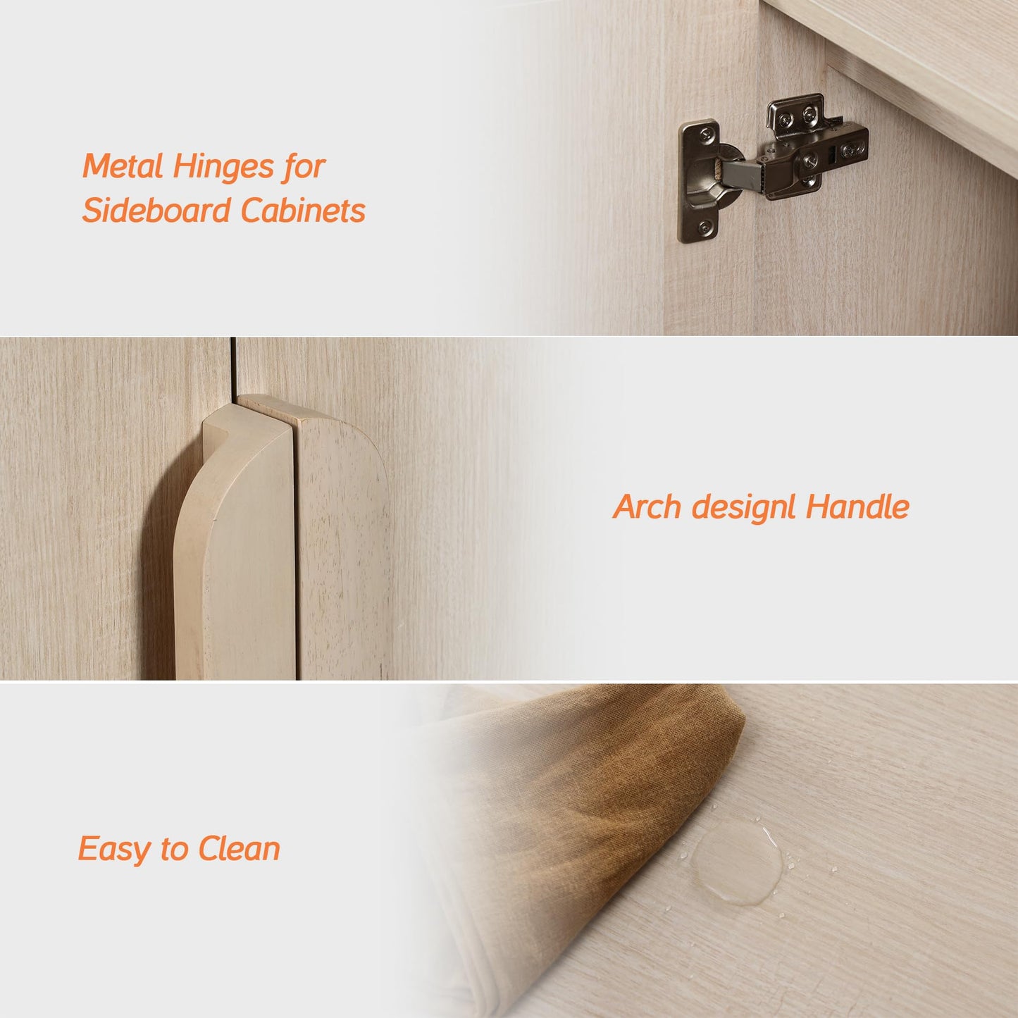 63" Large Curved Buffet Sideboard Cabinet with 4 Doors, Modern Coffee Bar and Wine Bar Storage for Dining Room, Living Room, or Kitchen, Light Oak