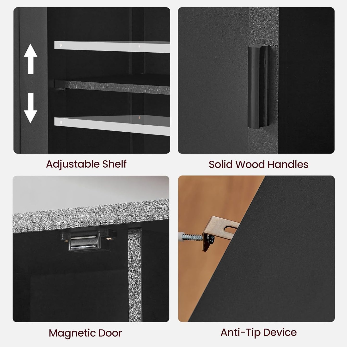 Storage Cabinet with 2 Doors and 4 Shelves, Bathroom Cupboard or Credenza for Living Room, Entryway, or Home Office, Black