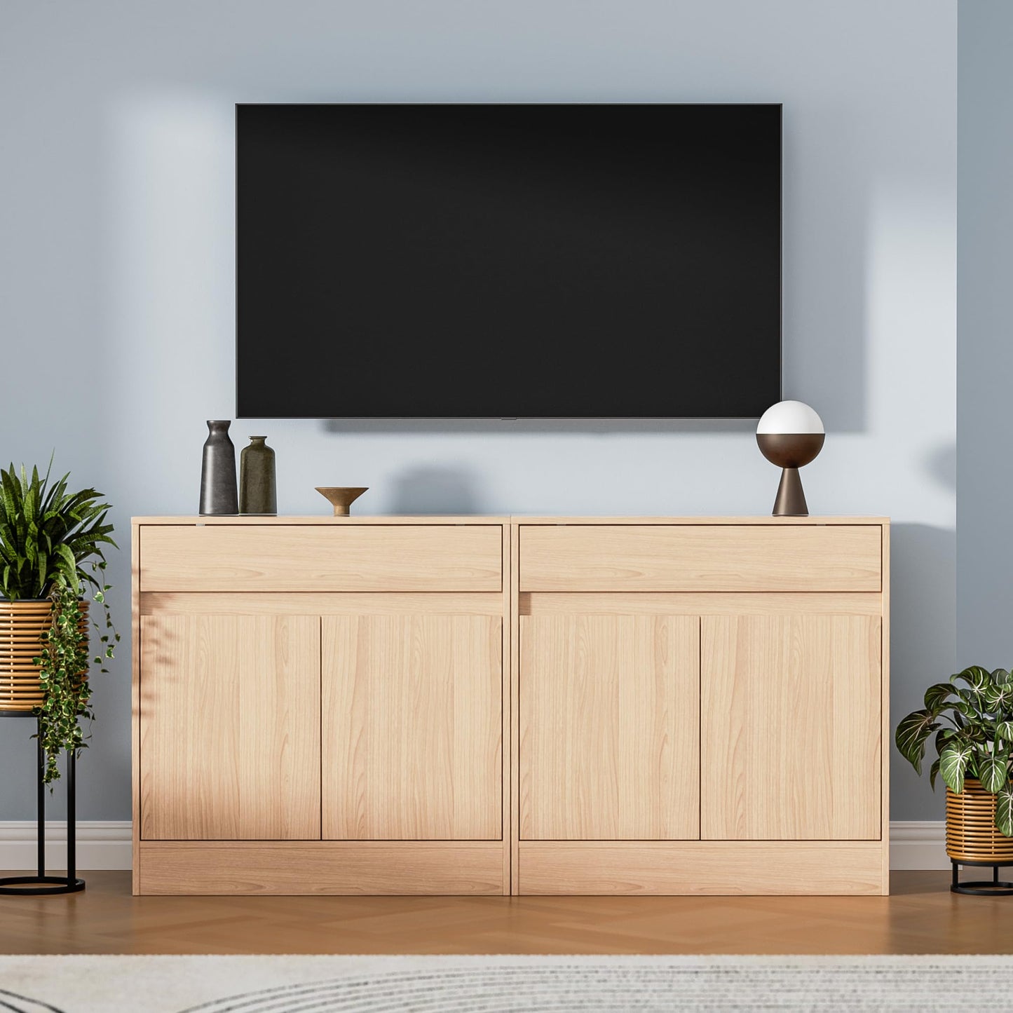 Buffet Cabinet with 2 Doors, Drawer, and Adjustable Shelf, Modern Kitchen Sideboard Coffee Bar for Living Room or Kitchen, Oak