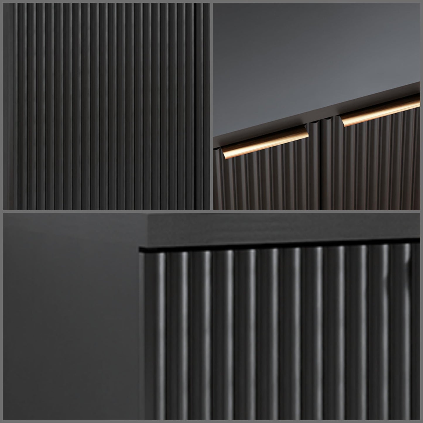 Fluted Buffet Cabinet with Doors and Shelves, Modern Wood Sideboard Coffee Bar Storage for Kitchen, Dining, and Living Room, Black