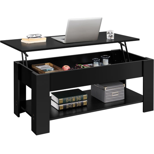 Yaheetech 47.5" Lift Top Coffee Table with Hidden Compartment & Storage Shelf – Rising Tabletop Convertible Dining Table for Living Room or Reception, Black