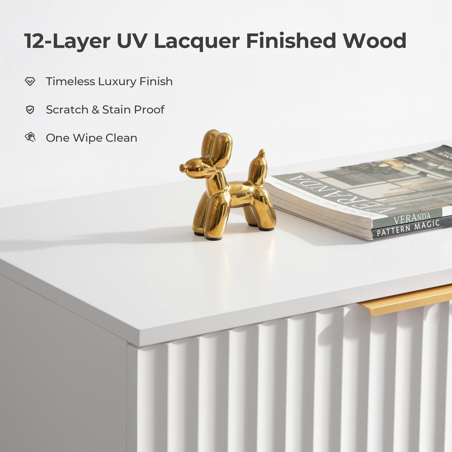 57" Modern Sideboard Buffet Cabinet with 4 Doors and Adjustable Shelf, Space-Saving Storage Console for Entryway, Kitchen, or Living Room, White