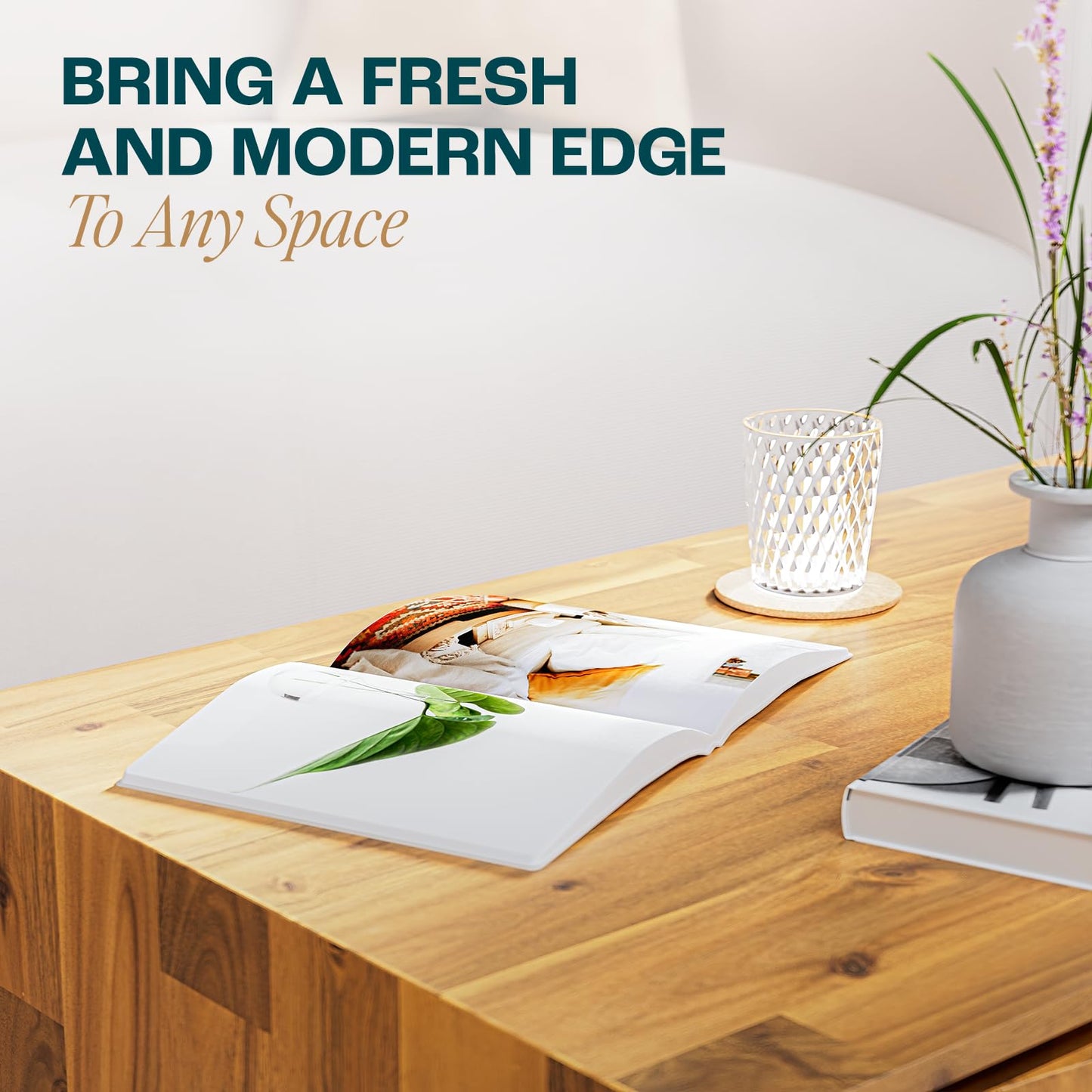 Bme Georgina Mid-Century Modern Solid Wood Coffee Table – 2 Symmetrical Storage Drawers & Geometric Details, Fully Assembled Center Table for Living Room, Teak Brown