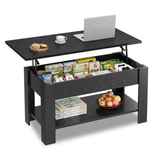 39" Lift Top Coffee Table with Hidden Compartment and Storage Shelf for Living Room or Office, Black Oak