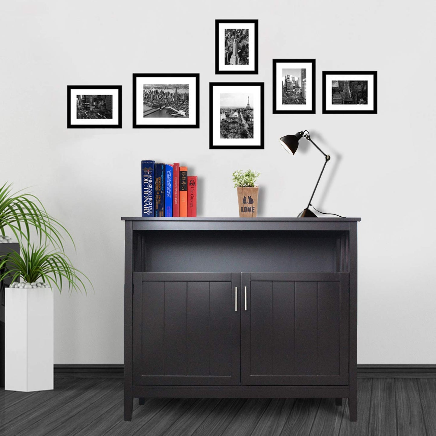 Espresso Buffet Cabinet with 2 Doors, Large Modern Storage Cabinet, MDF and Wood, 39.96" x 15.75" x 34.25"