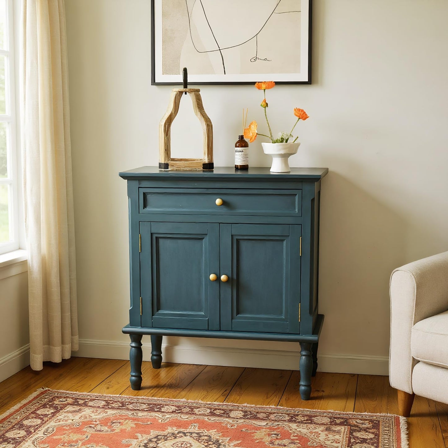 **Storage Cabinet, Coffee Bar Buffet Sideboard with Doors and Drawers, Modern Buffet Cabinet Storage Table for Kitchen, Dining Room, Entryway, and Living Room, Navy Blue**