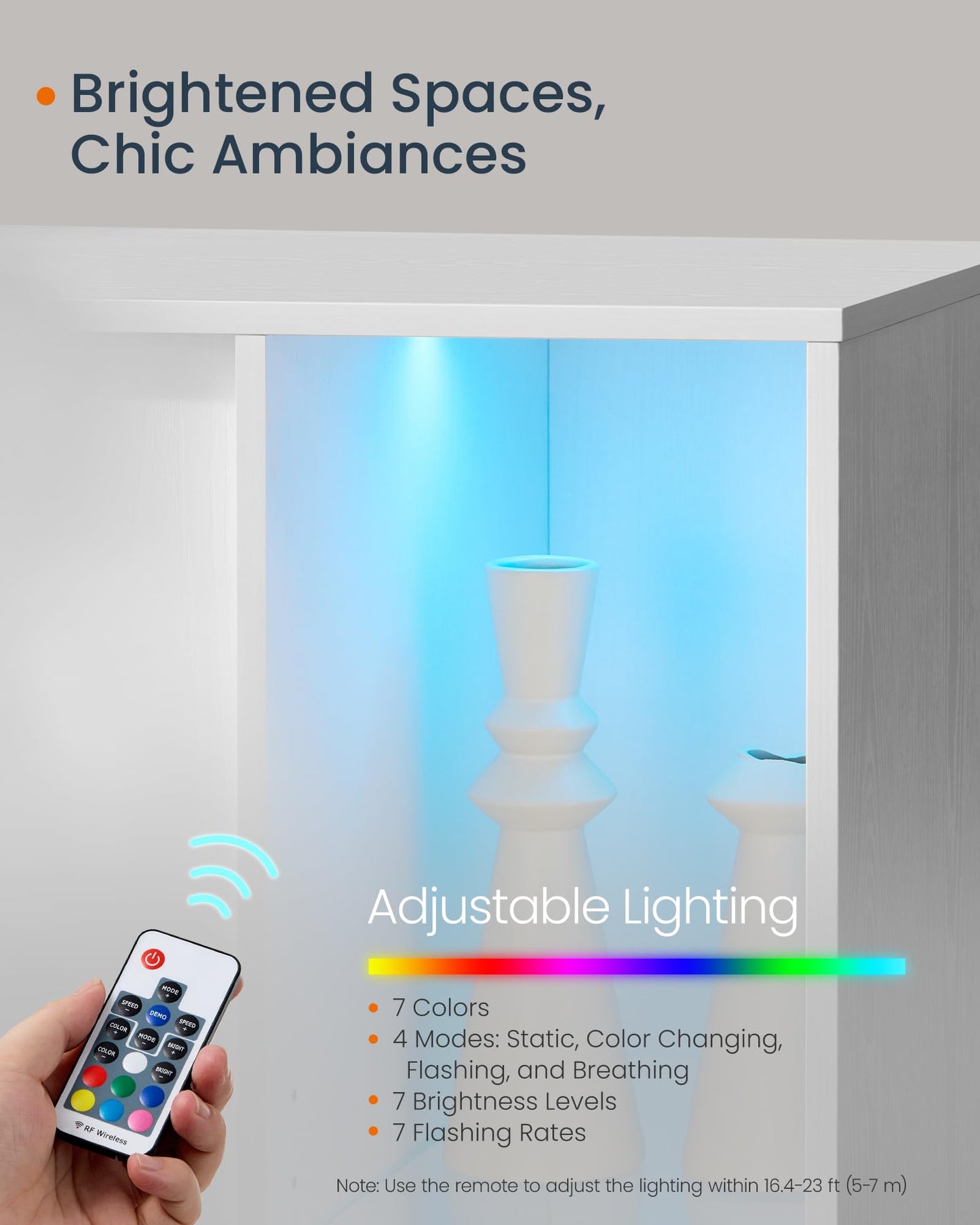 Set of 2 Storage Cabinets with Lighting and Glass Shelf, Superfast Toolless Assembly Accent Buffet Sideboards for Living Room, Snow White