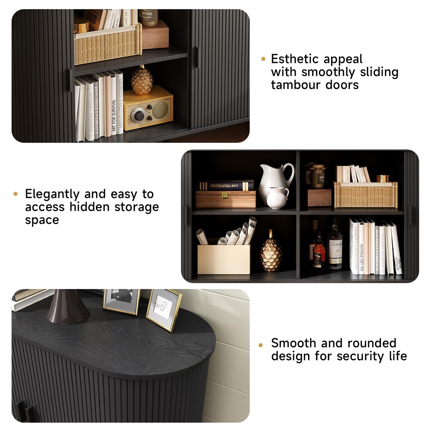 **55" Sideboard Buffet Cabinet with Storage, Sliding Door & Adjustable Shelf, Modern Accent Coffee Bar Console Table for Kitchen or Entryway, Black**