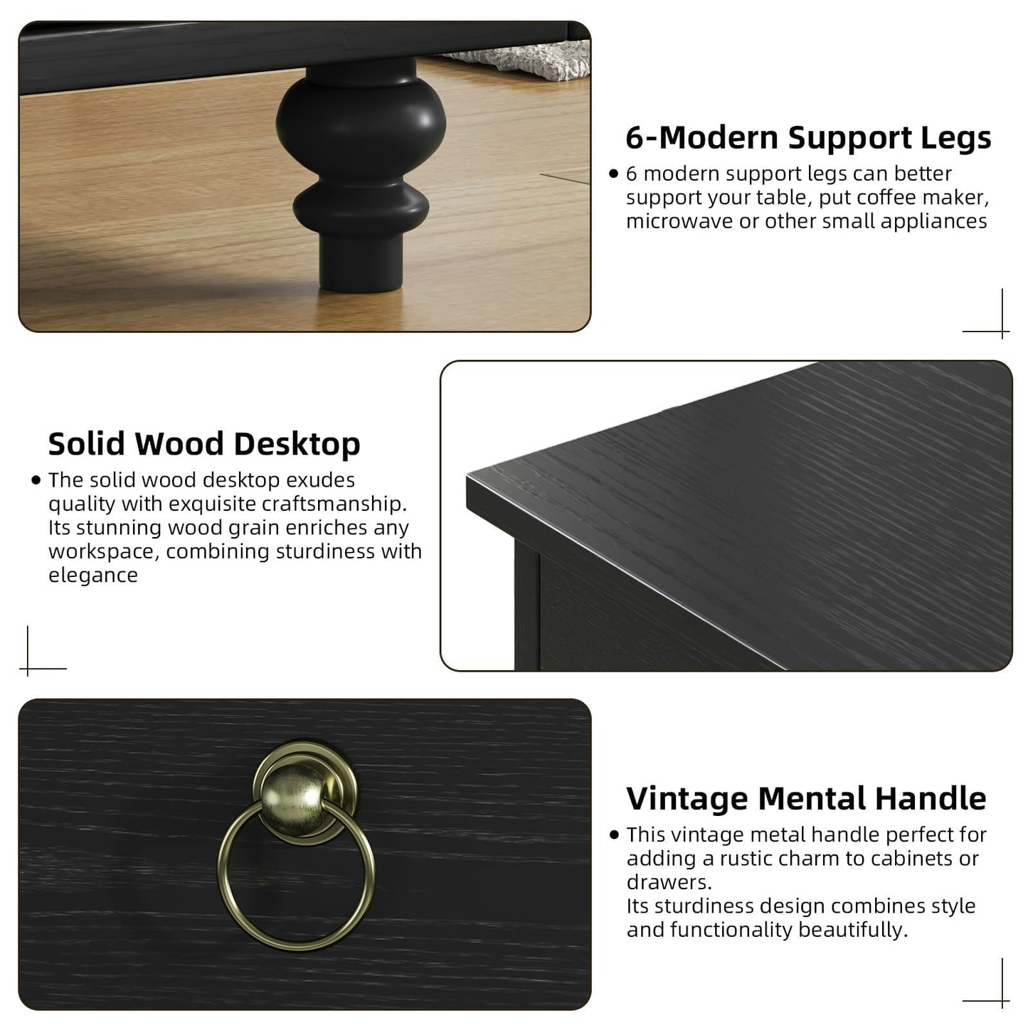 **55" Buffet Cabinet with Storage, Black Sideboard with Drawers and Doors, Coffee Bar for Dining Room**