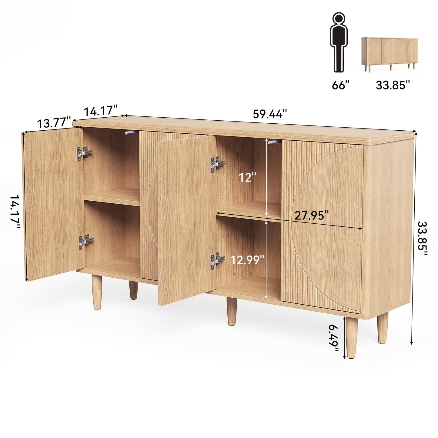 **LITTLE TREE 59" Buffet Cabinet Sideboard with Storage, Modern Sideboard Buffet Table with Doors for Living Room and Dining Room**