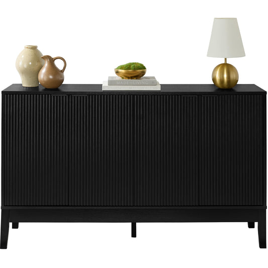 Modern 55" 4-Door Sideboard Storage Cabinet with Reed Panels and Adjustable Shelves, Buffet Media Cabinet for Entryway or Living Room, Black