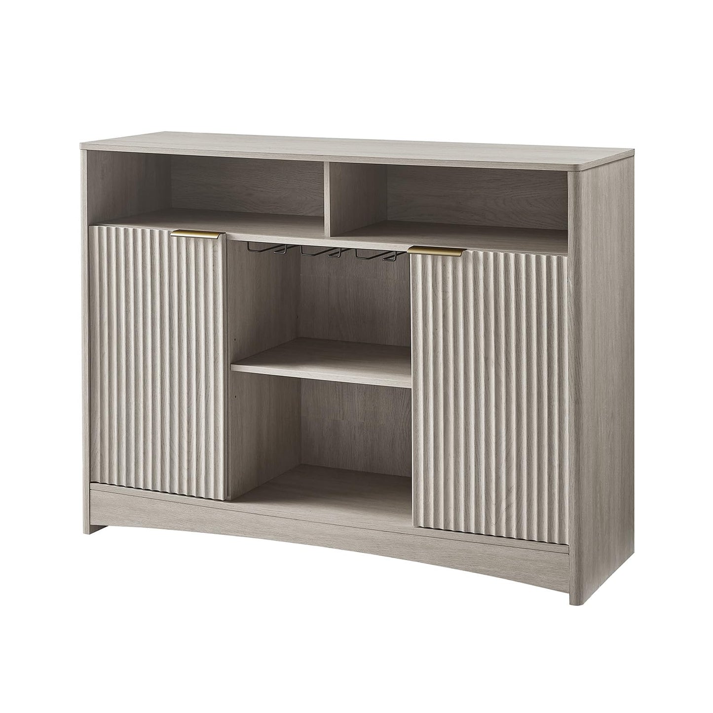 Coffee Bar Cabinet with Wine Glass Rack, 47" Buffet Sideboard with Adjustable Shelves and Soft-Close Hinges, Holds 200 lbs, Grey