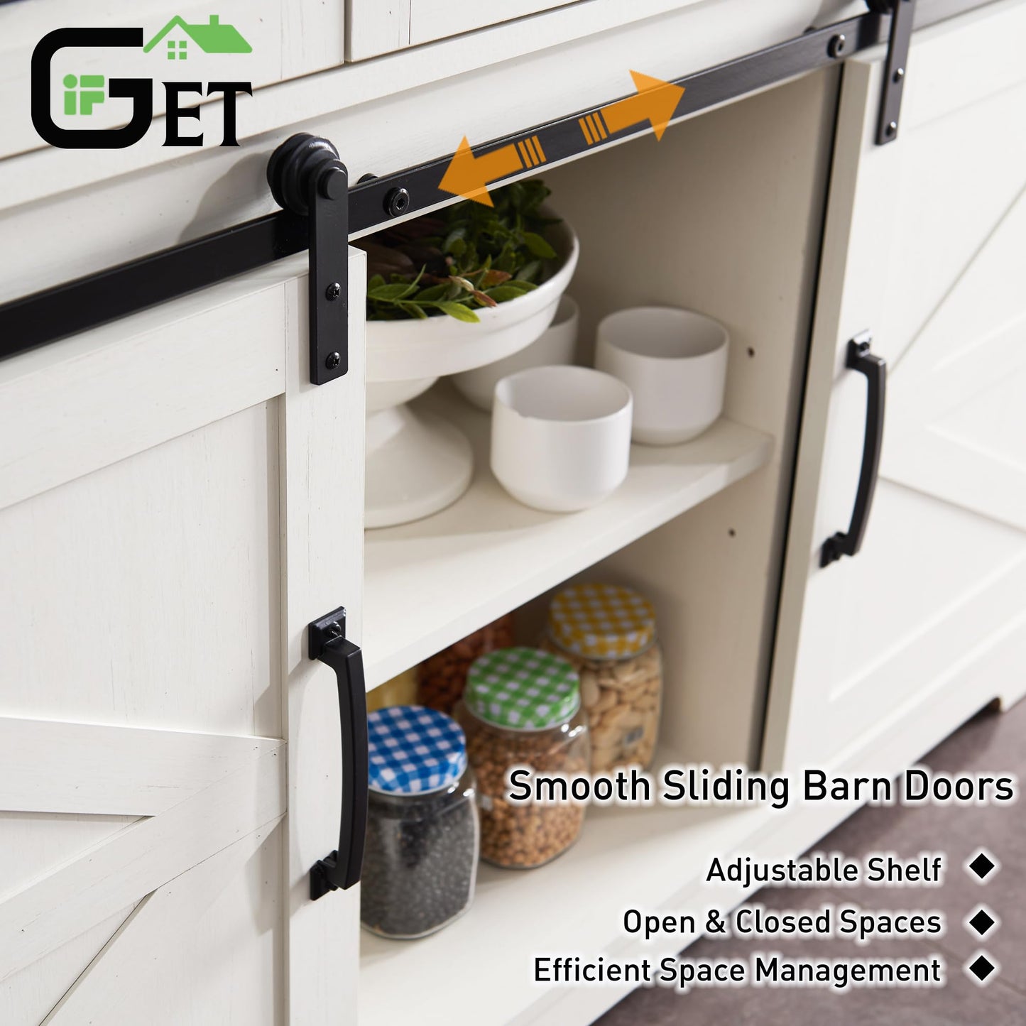 **Farmhouse Buffet Cabinet, 53" Sideboard with 3 Drawers, Rustic Storage Cabinet with Sliding Barn Door, Coffee Bar for Dining Room, Kitchen, Hallway, or Living Room, White**