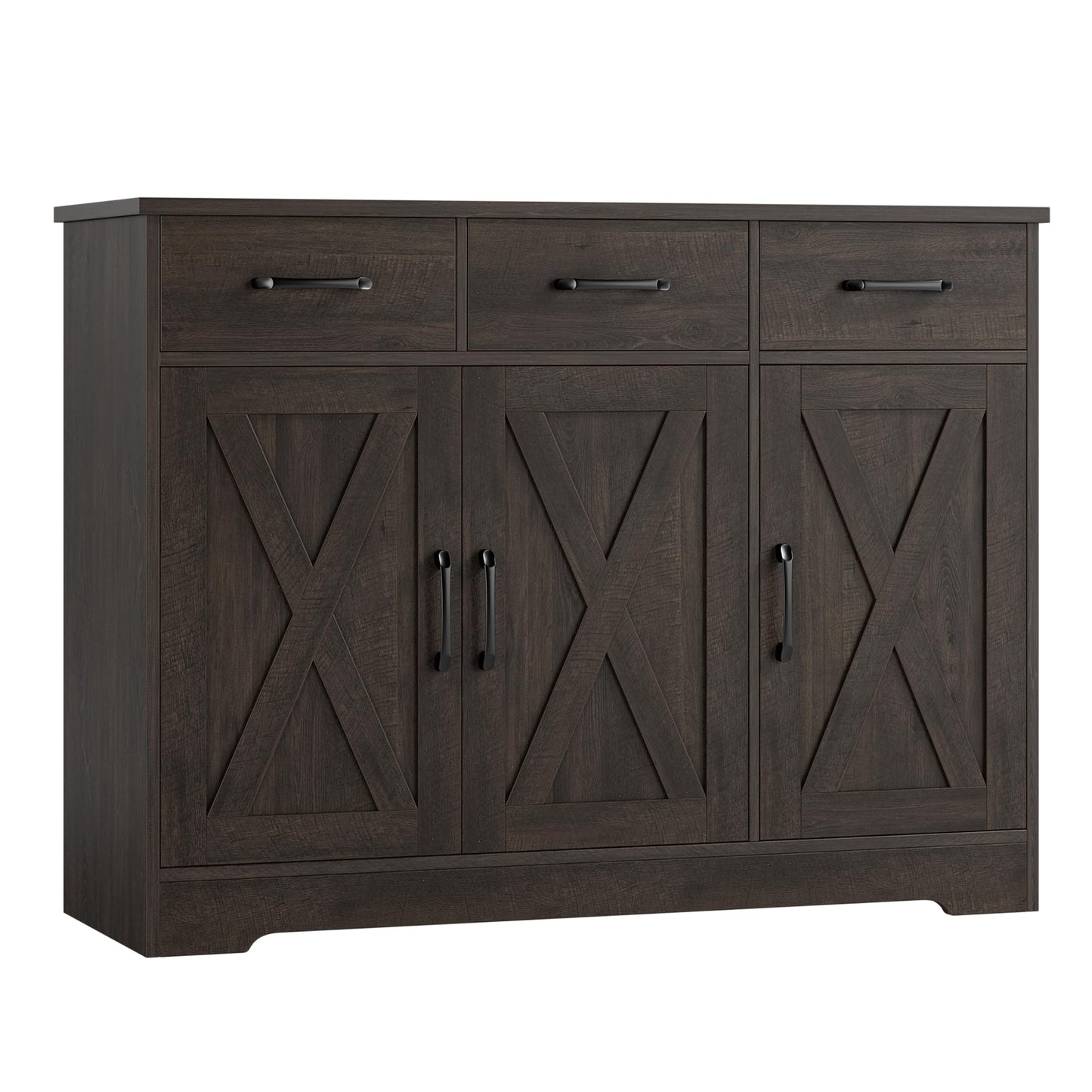 **HOSTACK Modern Farmhouse Buffet Sideboard Cabinet with Barn Doors, Drawers, and Shelves, Wood Coffee Bar Storage Cabinet for Dining Room, Kitchen, or Living Room, Dark Brown**