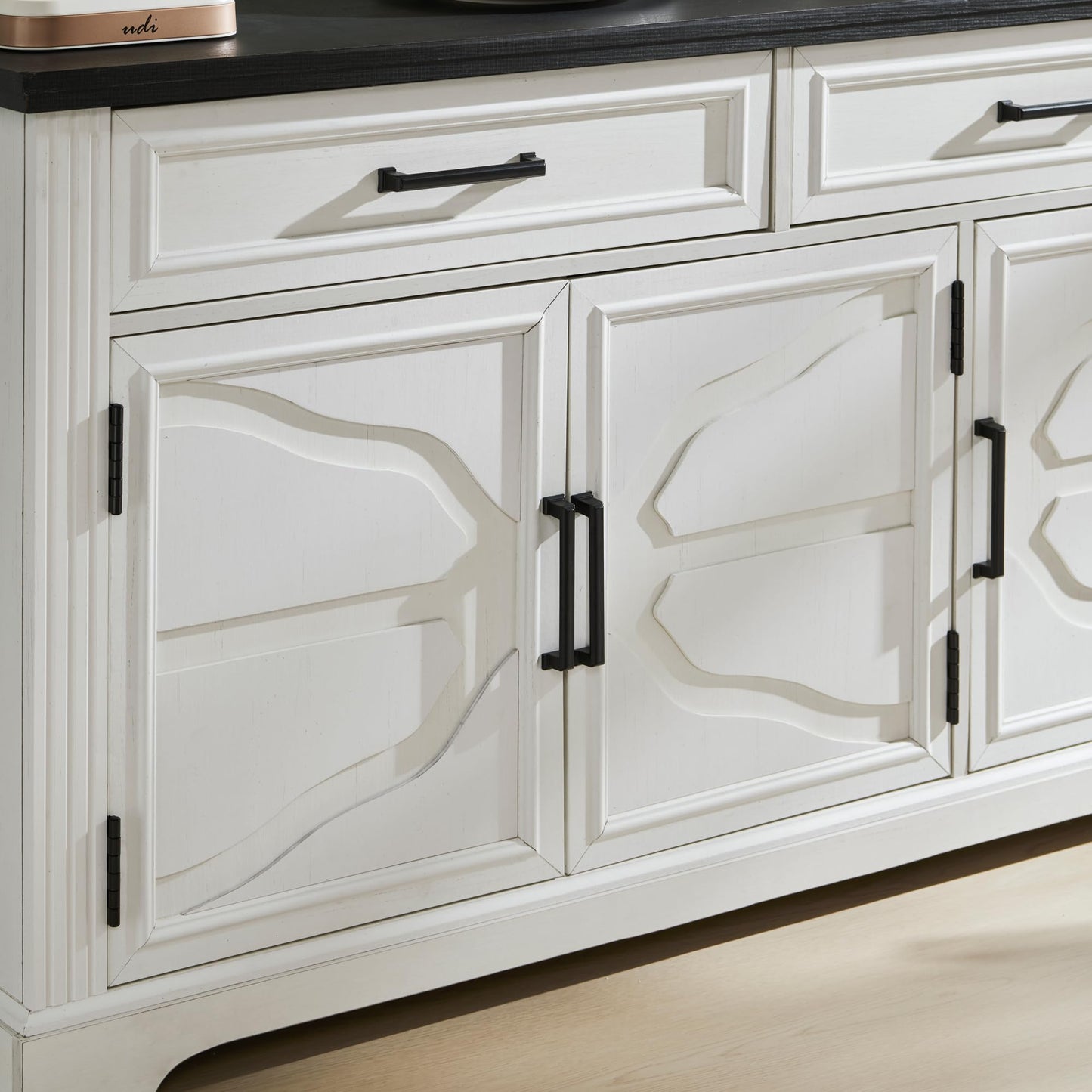 55" Large Buffet Sideboard Cabinet with 3 Doors and 2 Drawers, Storage Buffet Table for Dining or Living Room, Off White