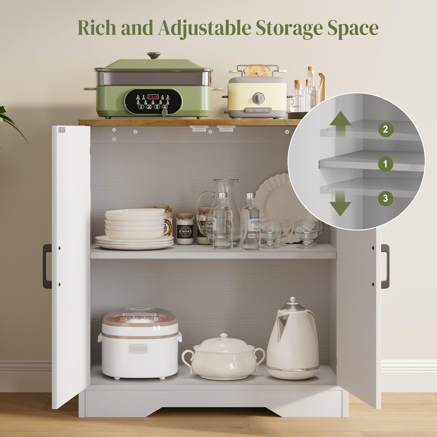 Sideboard Buffet Cabinet, Modern Farmhouse Kitchen Storage Cabinet, Small Modular Accent Cabinet Coffee Station Bar Media Console Table Credenza for Kitchen Dining Room, Living Room Entryway Hallway