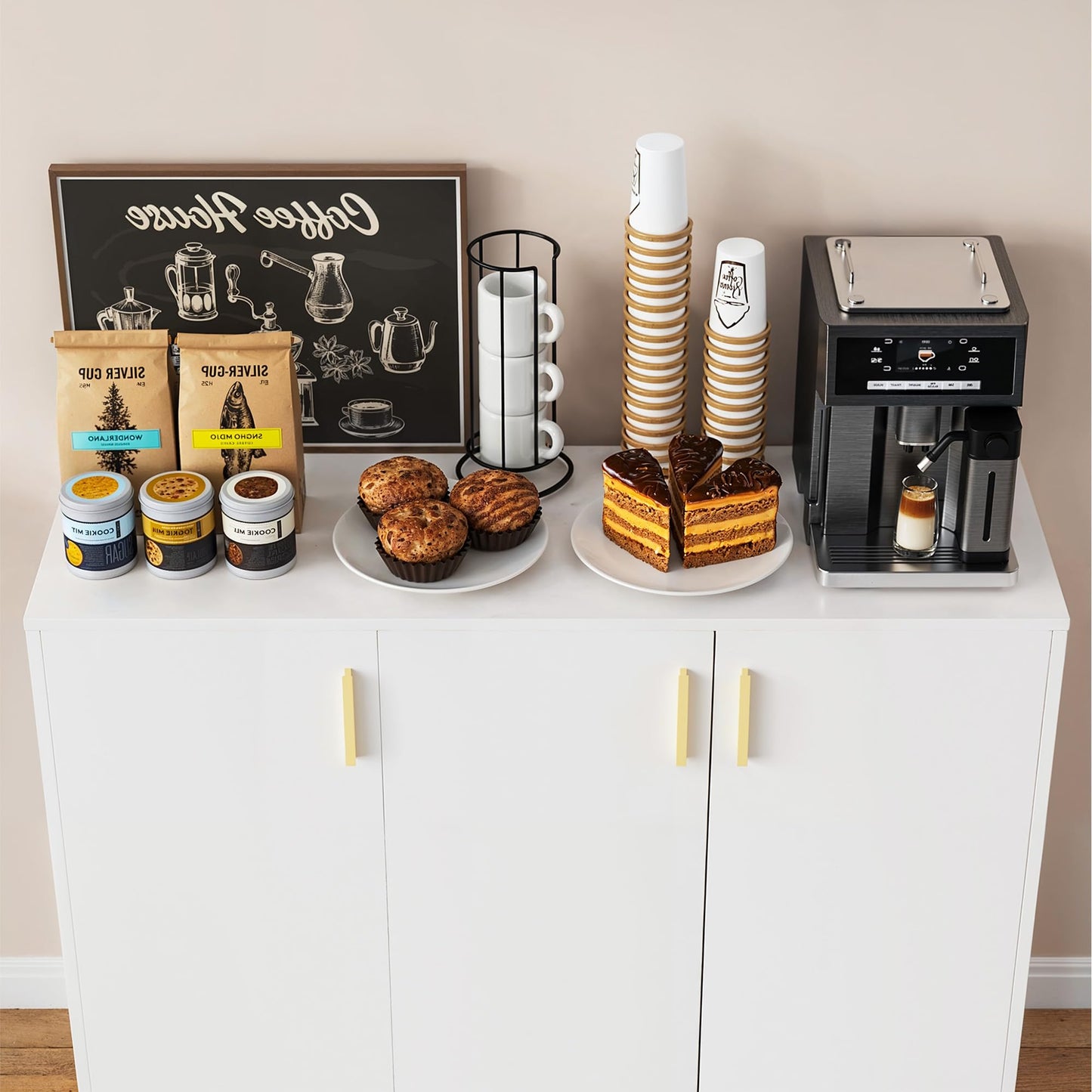 Buffet Cabinet with Doors and Shelves, 35.4" Tall Wood Sideboard Console Table for Kitchen, Living Room, Entryway, or Hallway, White