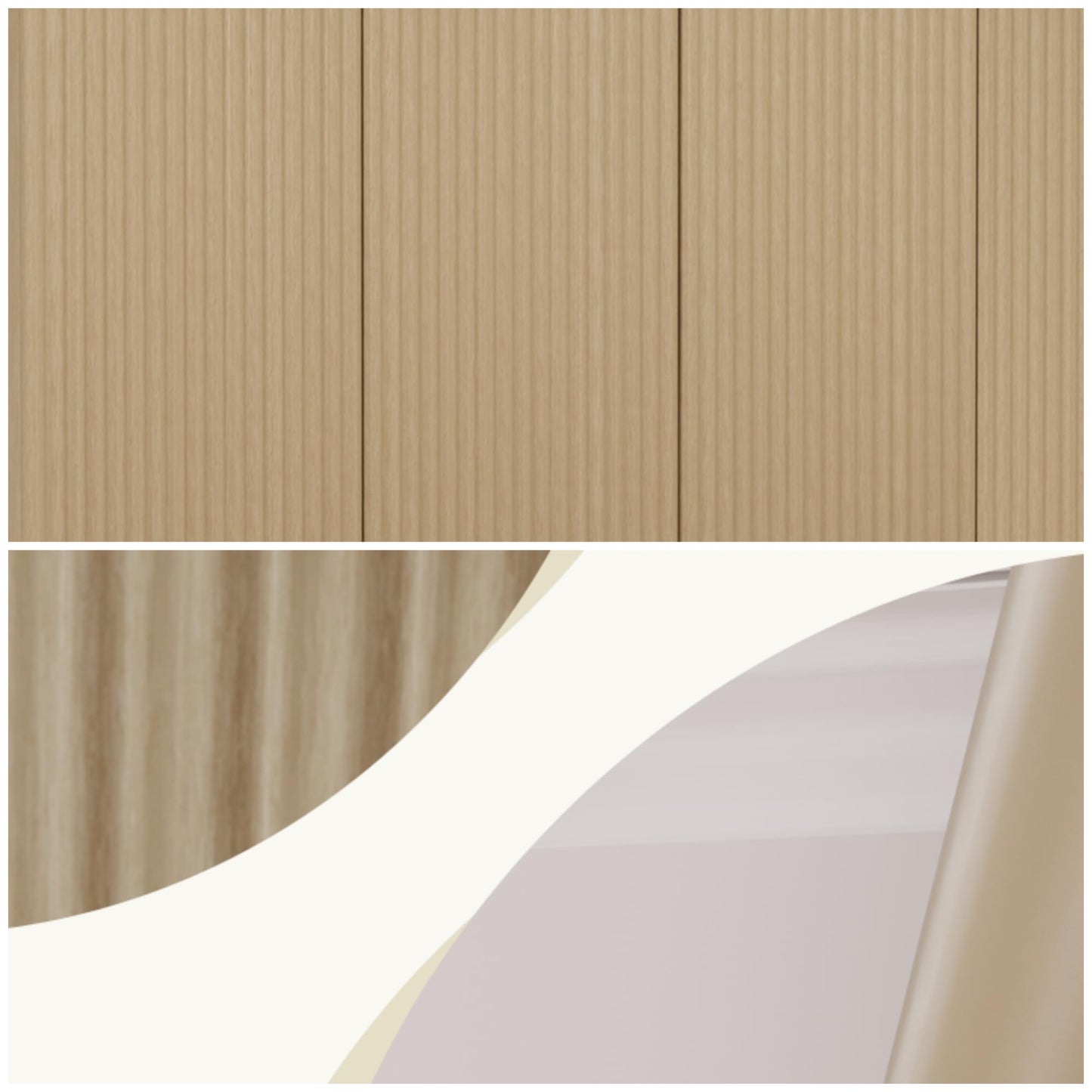 Fluted Buffet Cabinet with Doors and Shelves, Modern Wood Sideboard Coffee Bar Storage for Kitchen, Dining, and Living Room, Natural Oak