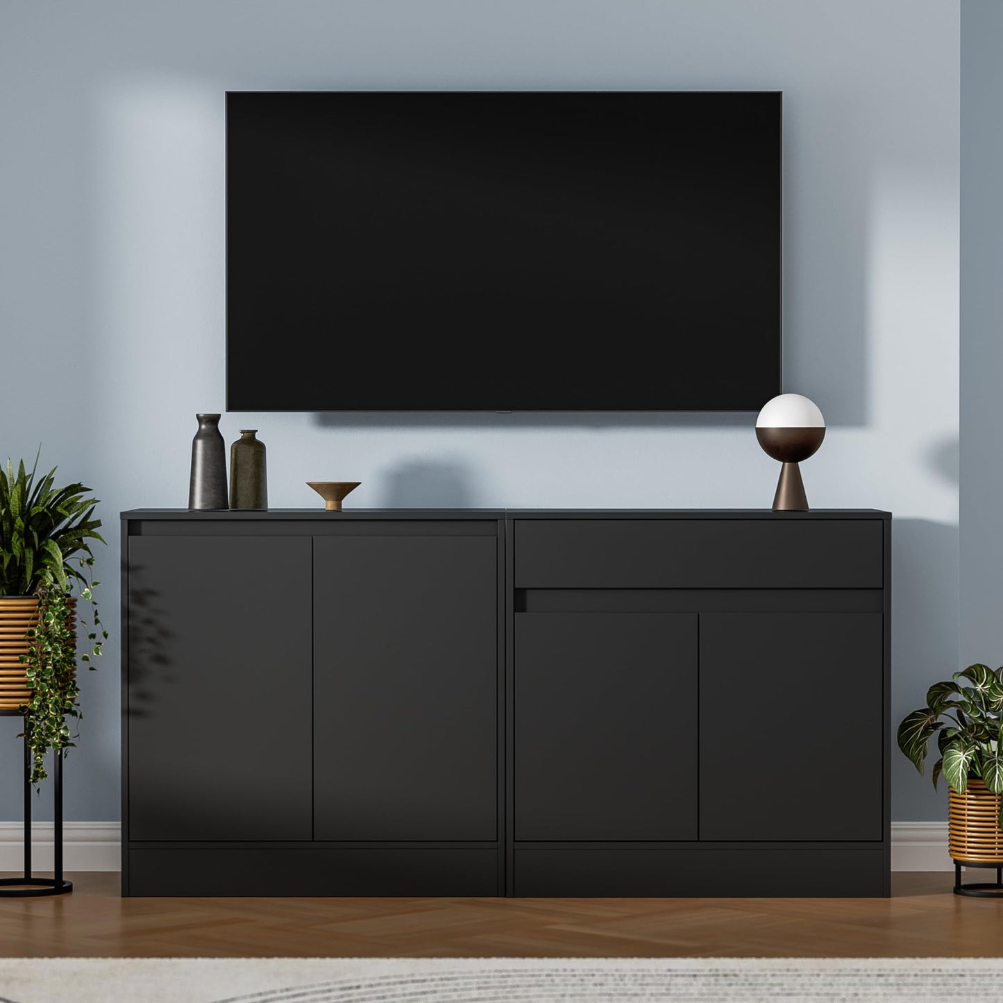 Buffet Cabinet with 2 Doors, Drawer, and Adjustable Shelf, Modern Kitchen Sideboard Coffee Bar for Living Room or Kitchen, Black